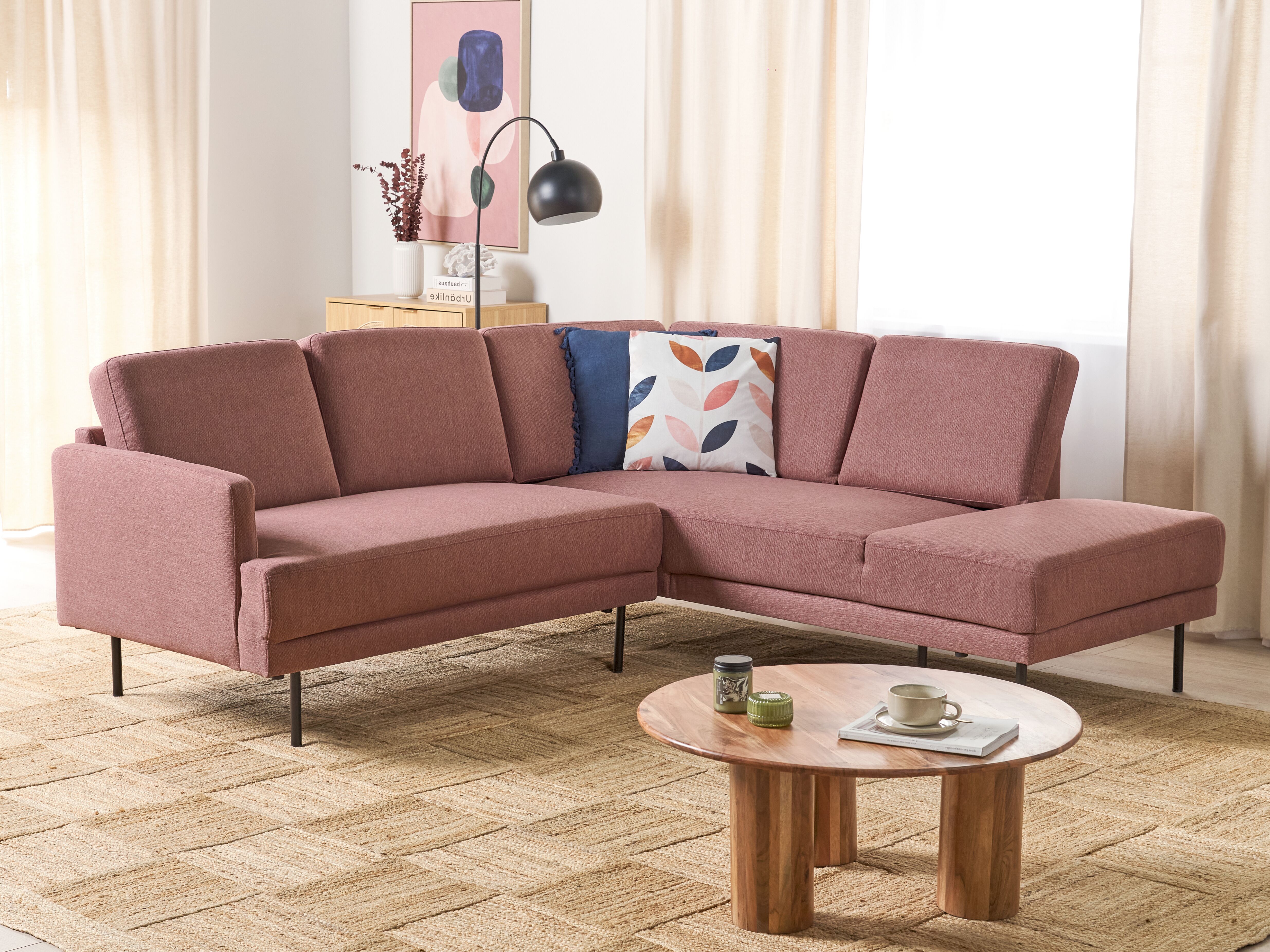 Corner Sofa 4 Seater BREDA Fabric Pink Left Hand