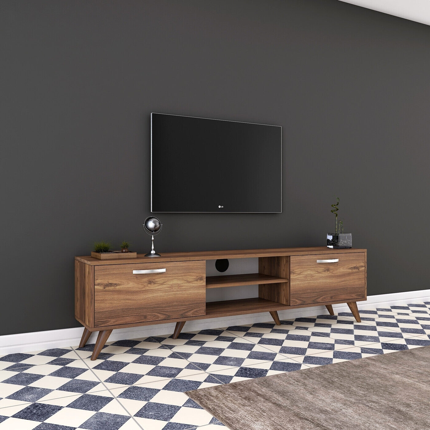 Giga Meubel - Tv-meubel Walnoot Hout - 180x35x48,6cm - Amokh