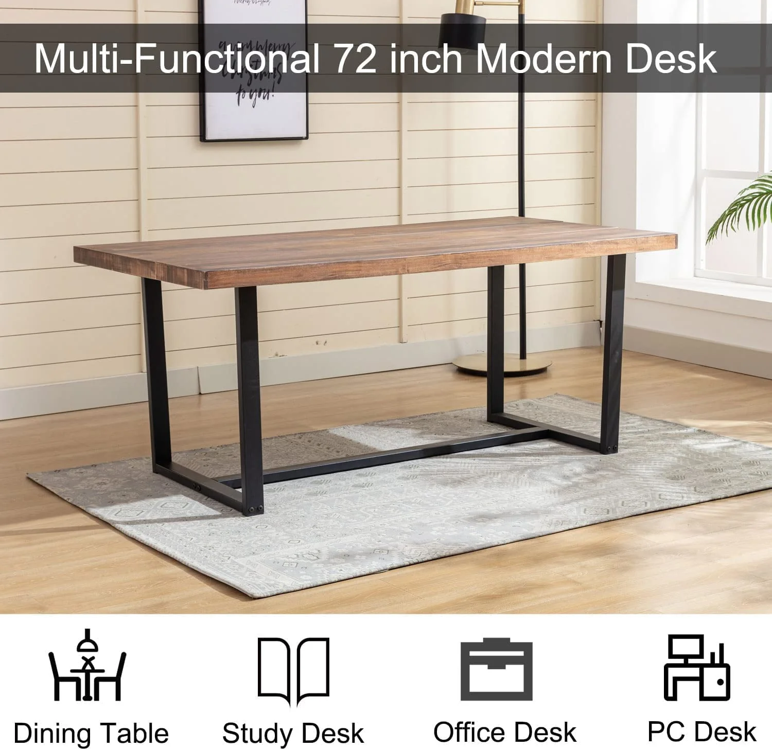 Yaoping 72" Rustic Farmhouse Solid Wood Dining Table with Metal Frame, Rectangular Kitchen and Dining Table for Home Office Furniture(Brown-72 in Dining Table) - Image 8