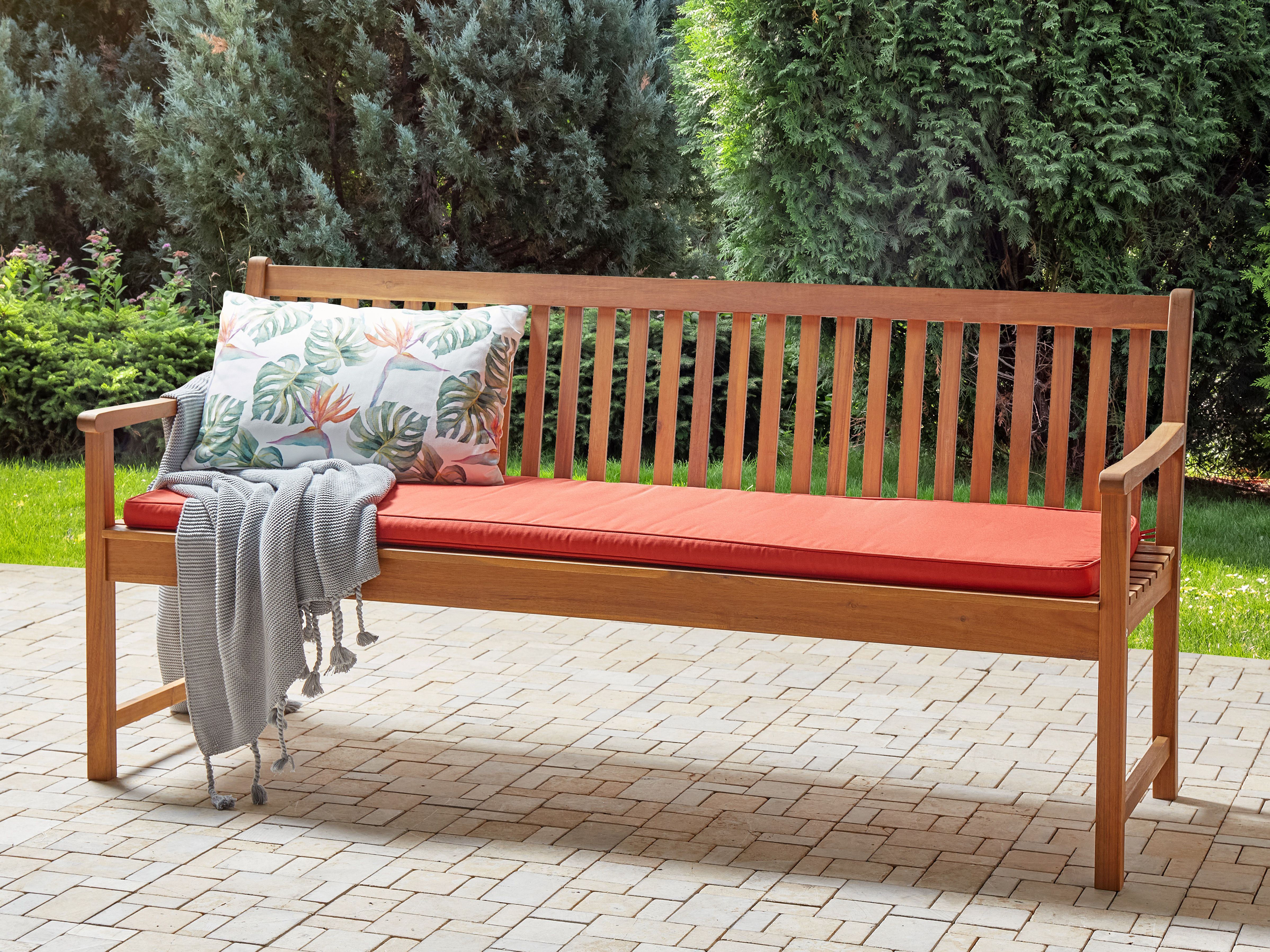 Garden Bench with Cushion VIVARA 180 cm Certified Acacia Wood Dark Red