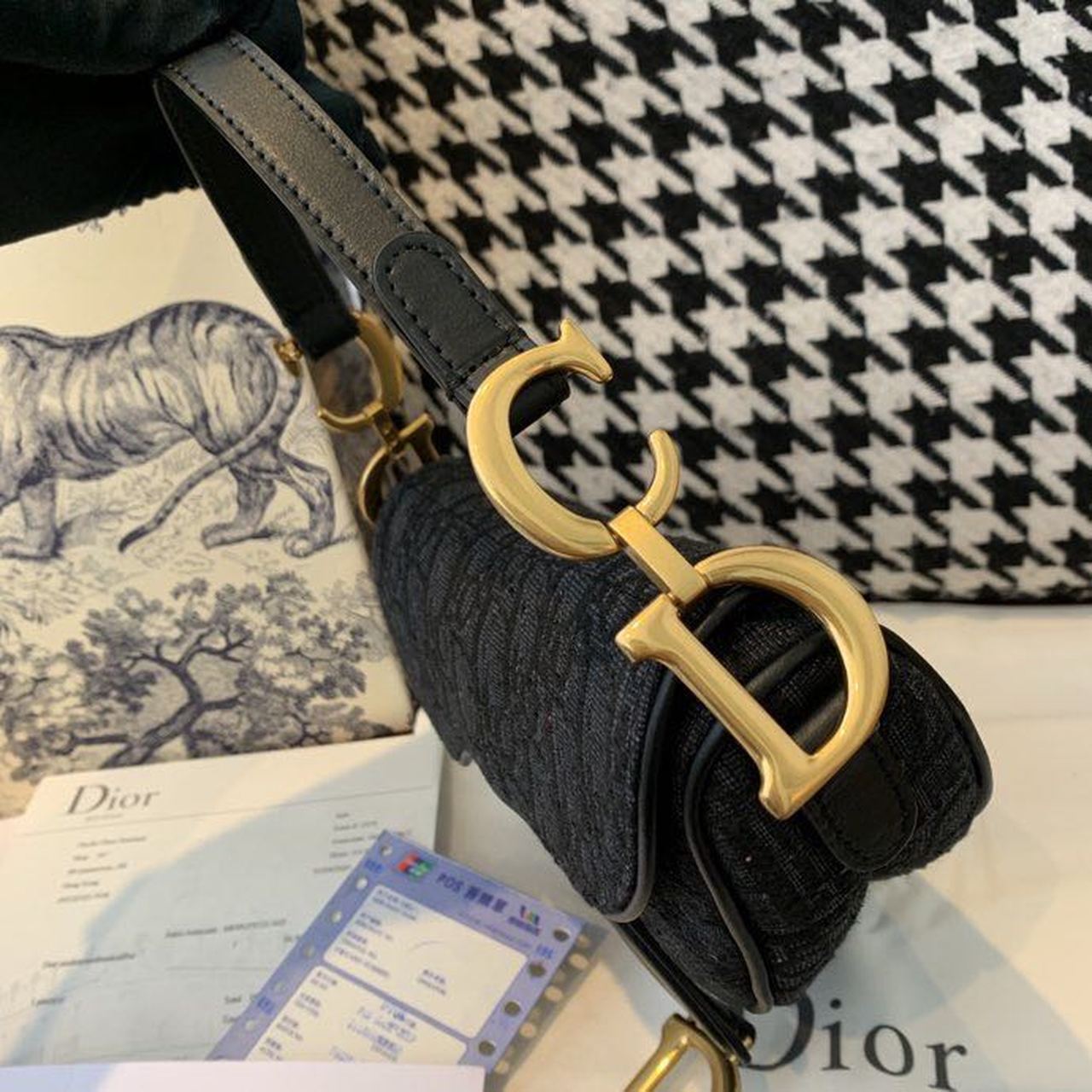 Christian Dior Saddle Bag Black Oblique Embroidered Canvas Gold Toned Hardware For Women 19.5cm/7.6in CD1:1High-quality replica