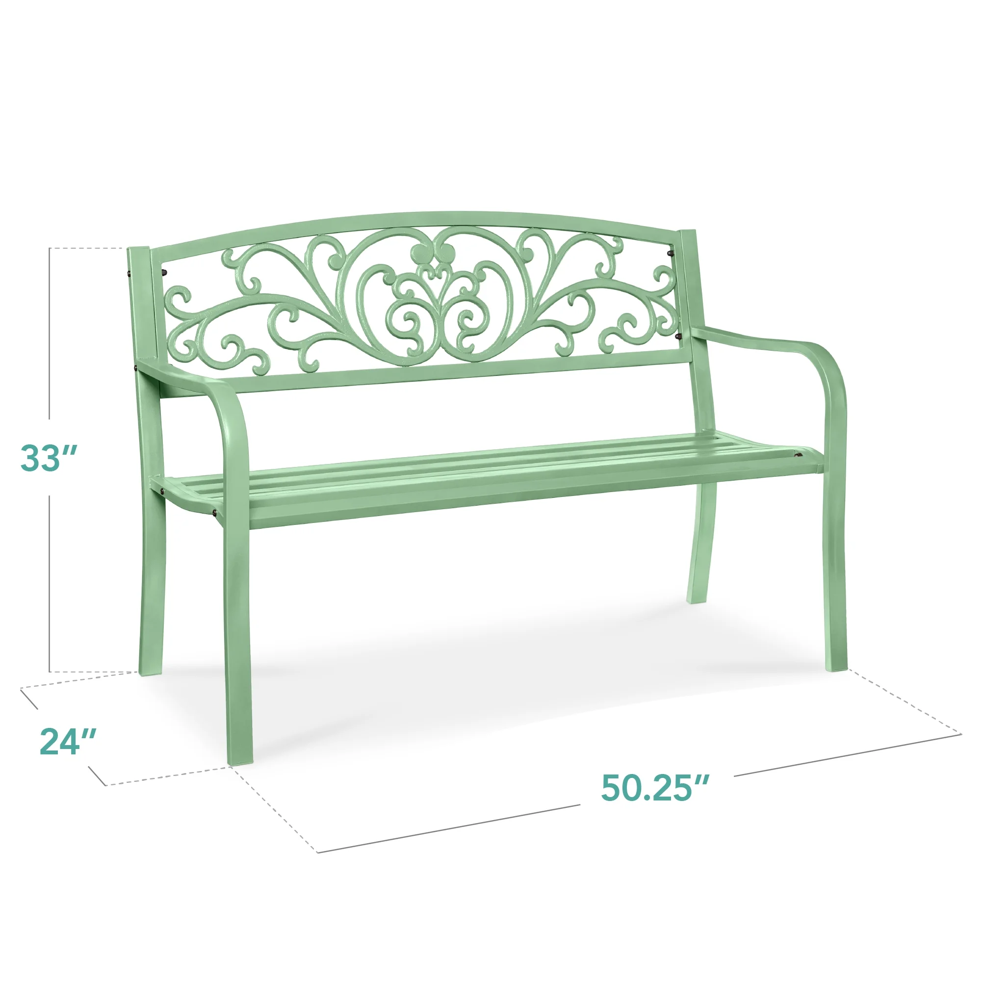 Best Choice Products Outdoor Steel Bench Garden Patio Porch Furniture w/ Floral Design Backrest - Black - Image 55