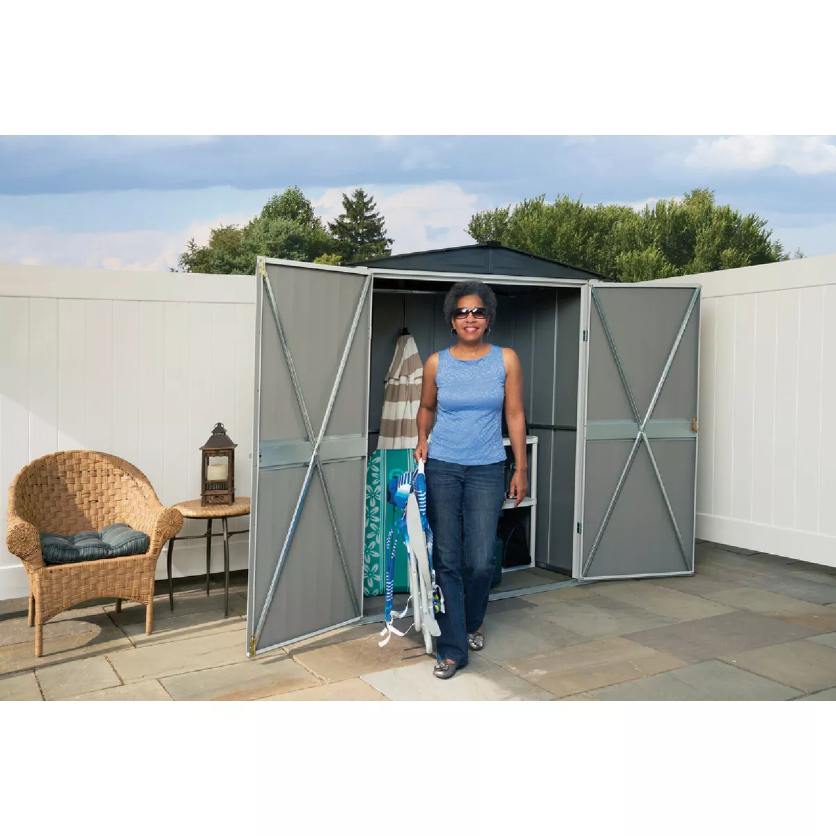 Arrow Spacemaker 6 Ft. x 3 Ft. Galvanized Steel Patio Shed, Flute Grey and Anthracite