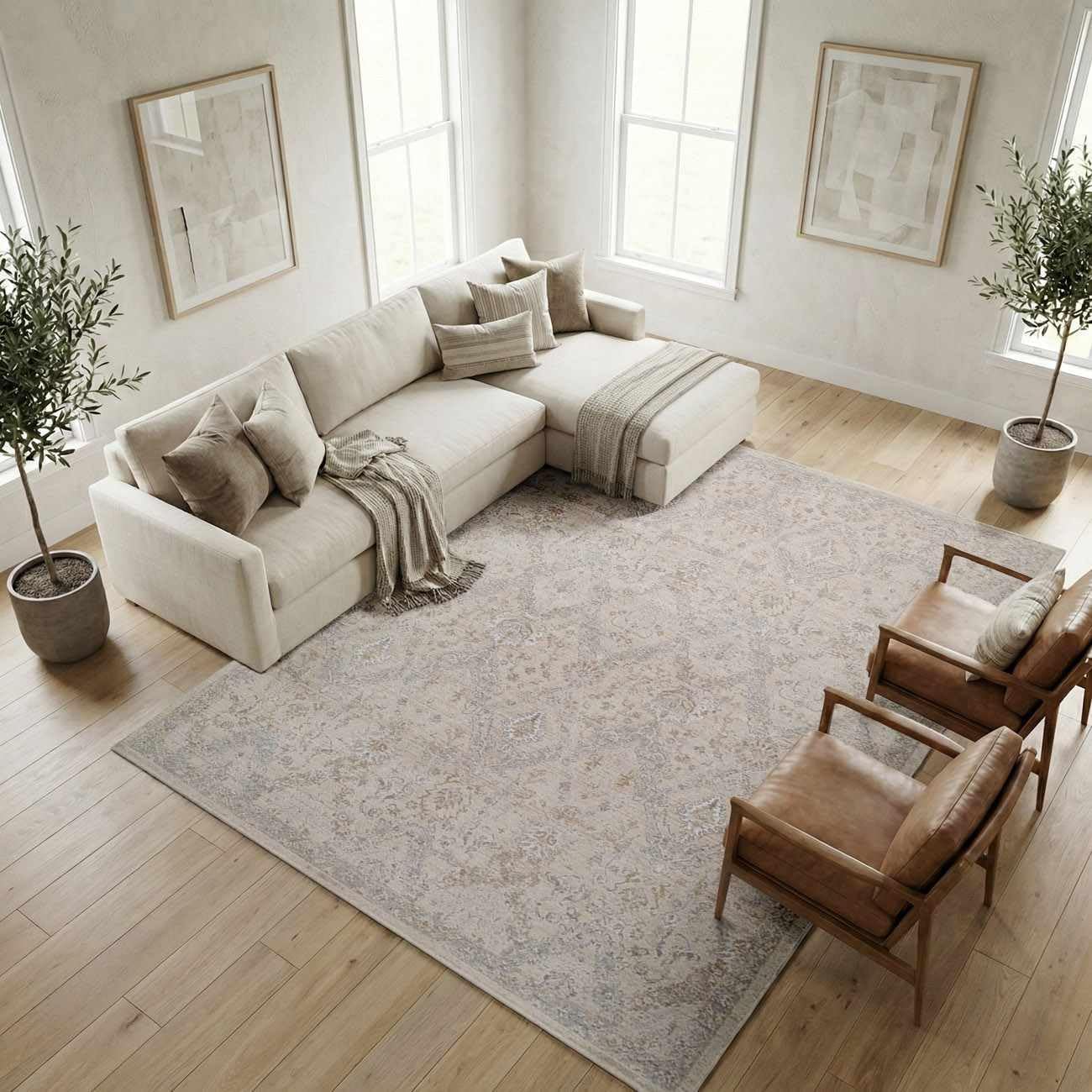 Hauteloom Avington Living Room, Bedroom Area Rug - Neutral Traditional Boho - Cream, Beige, Tan - 7'10