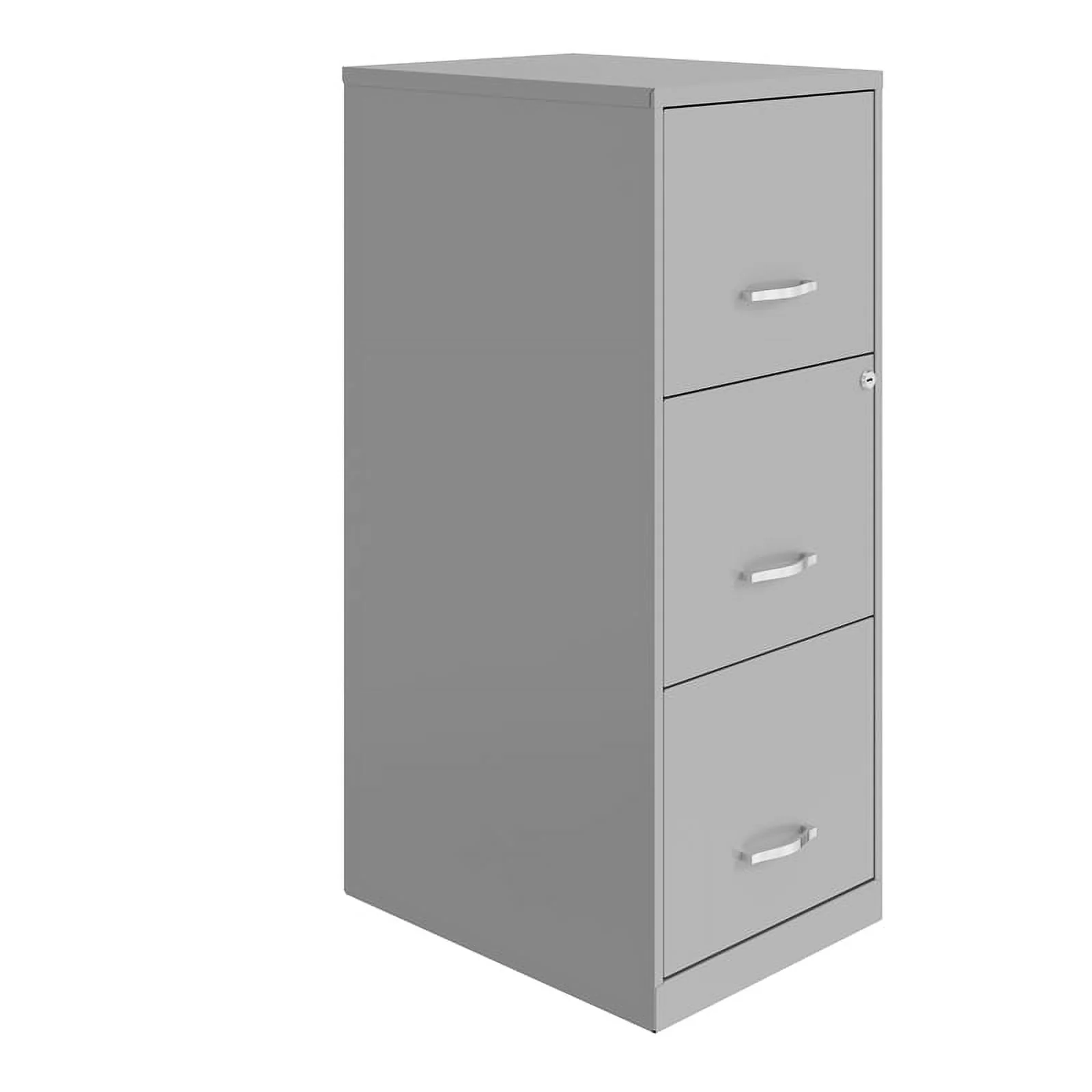 Space Solutions 3 Drawer Modern Metal Vertical File Cabinet with Lock in Silver - Image 3