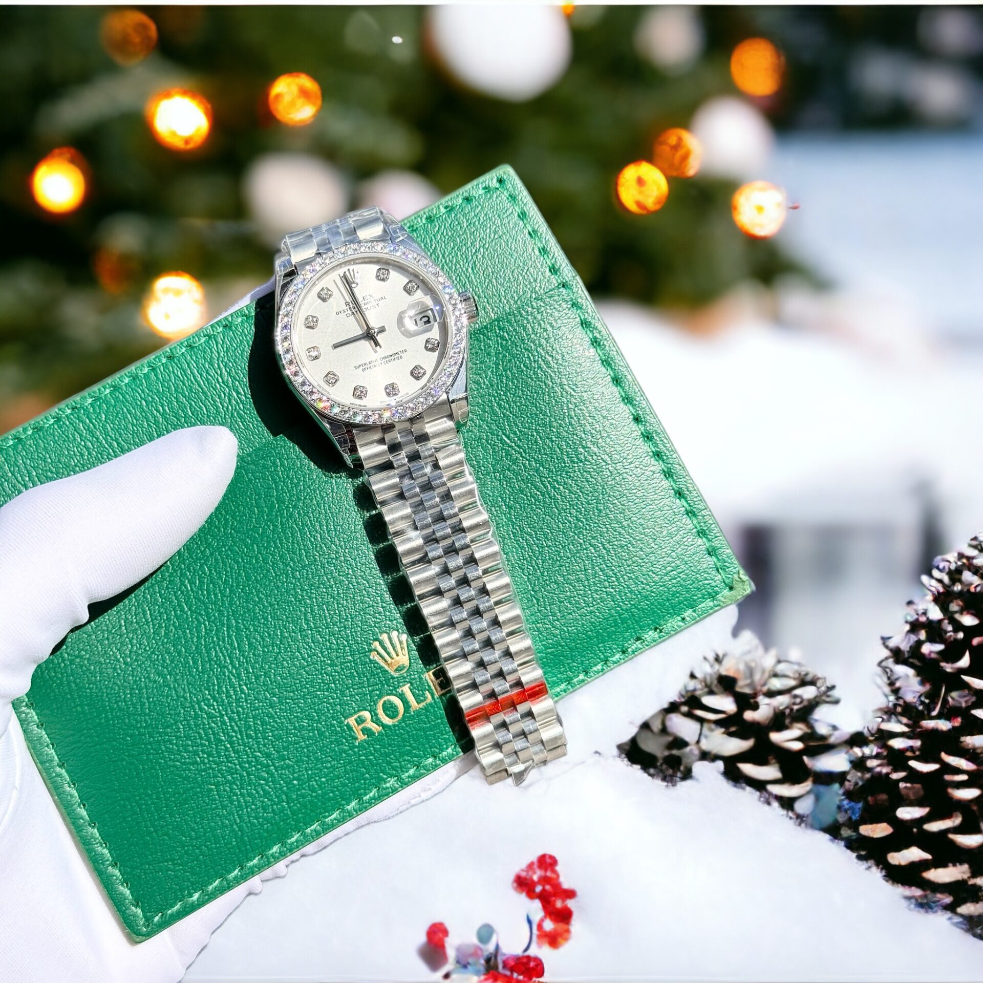 Rolex Fake Watch DateJust White Dial Custom Benzel Moissanite Diamonds 31mm - Elite Watch Atelier