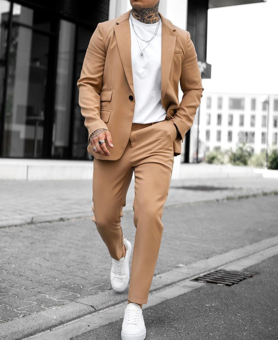 Casual Plain Notch Lapel Button Pockets Blazer & Pants 2Pcs Set