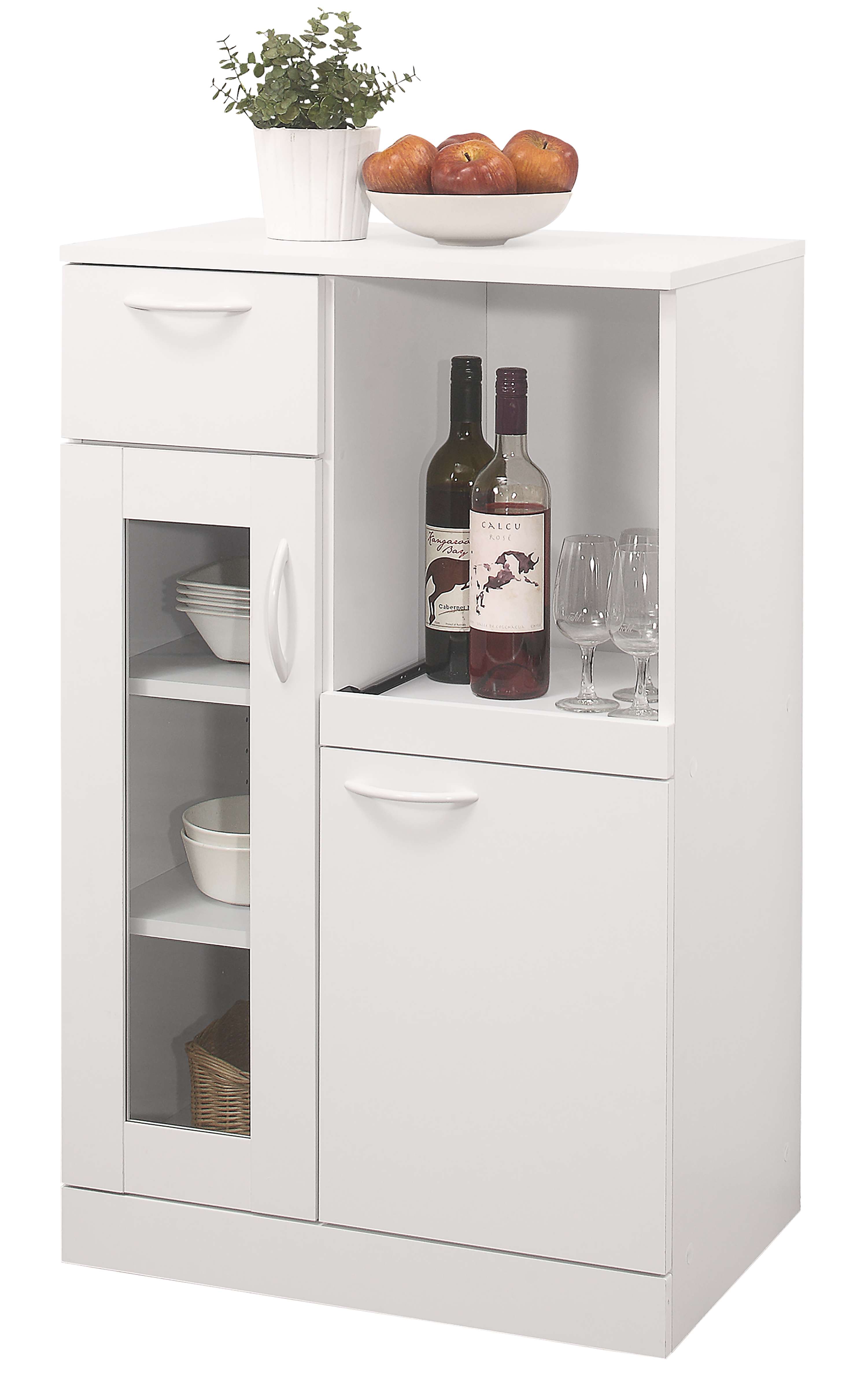 Kings Brand Furniture White Kitchen Storage Cabinet, 2 Cabinets, 1 Drawer, & Extendable Shelf