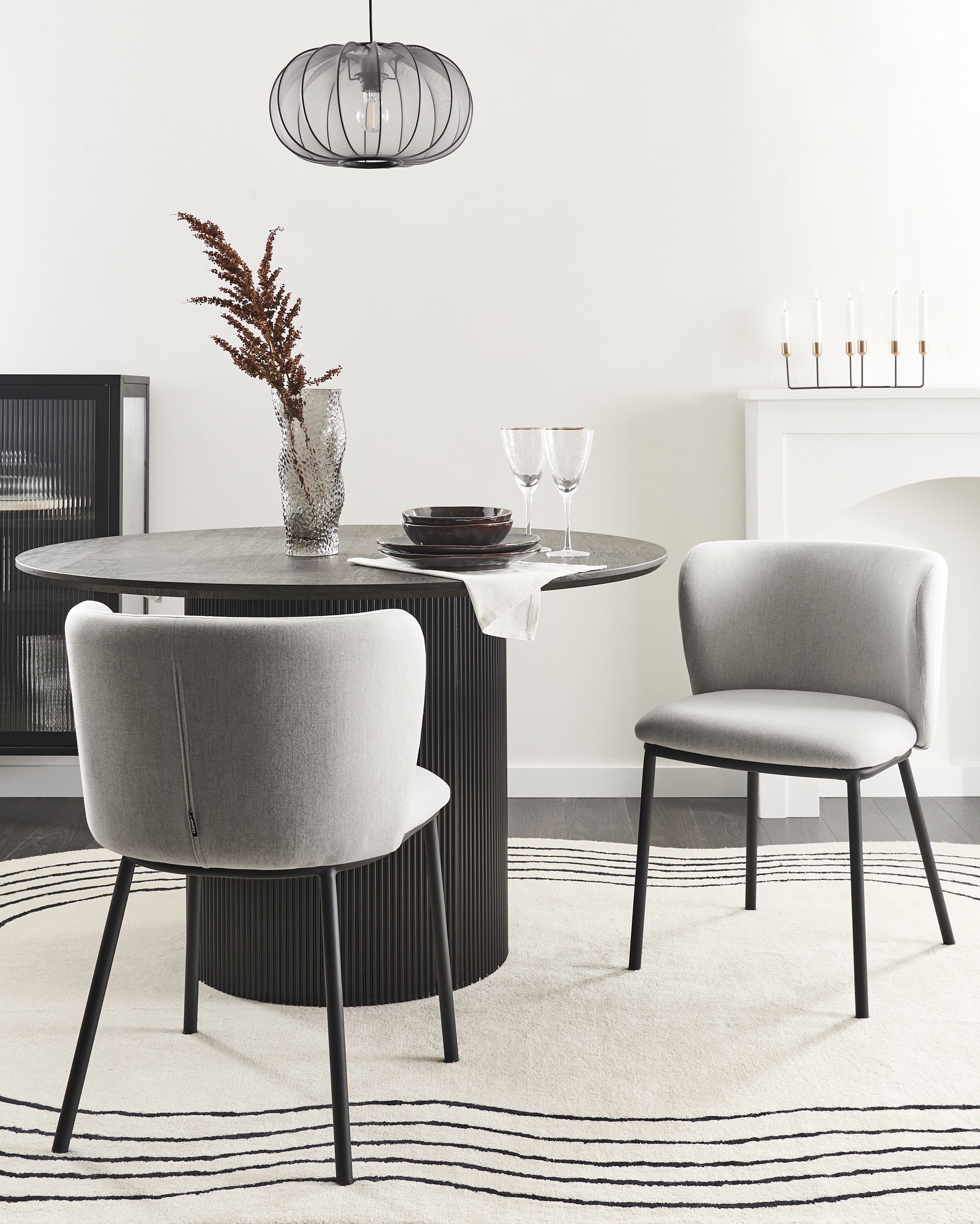 Set of 2 Dining Chairs MINA Fabric Light Grey