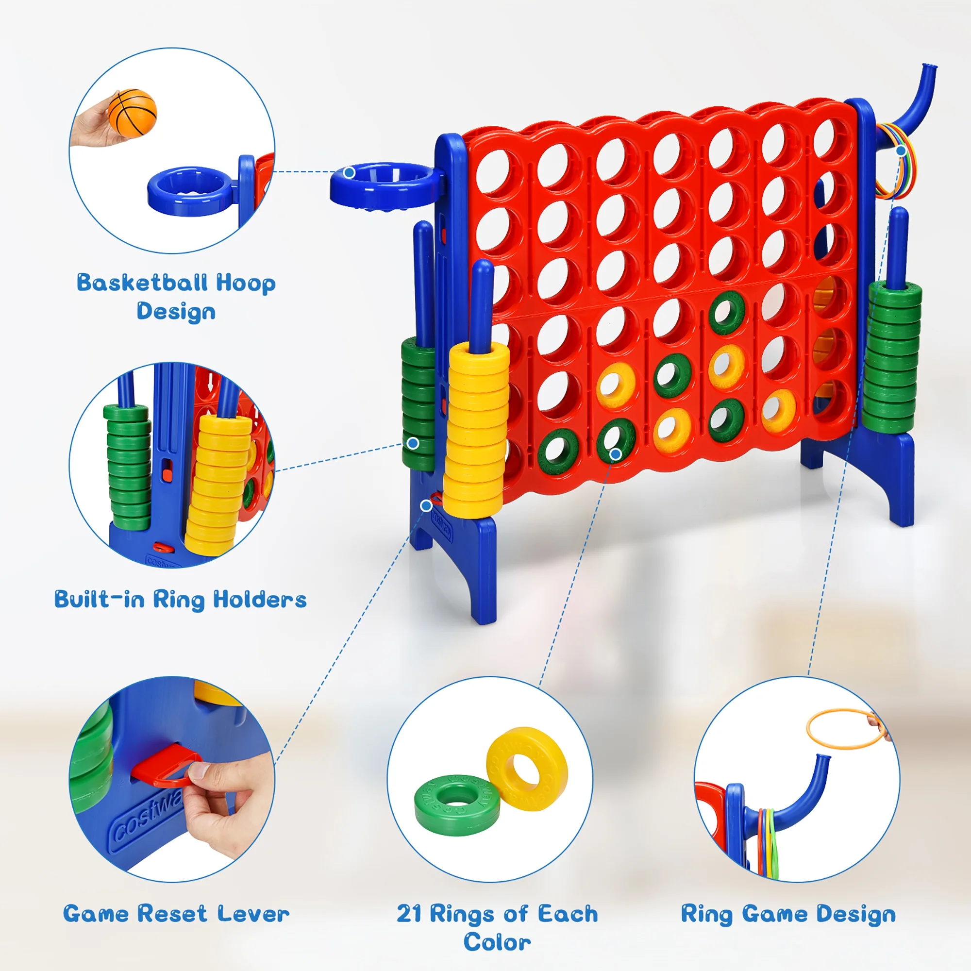 Costway Giant 4 in A Row Jumbo 4-to-Score Game Set W/Storage Carrying Bag for Kids Adult - Image 17