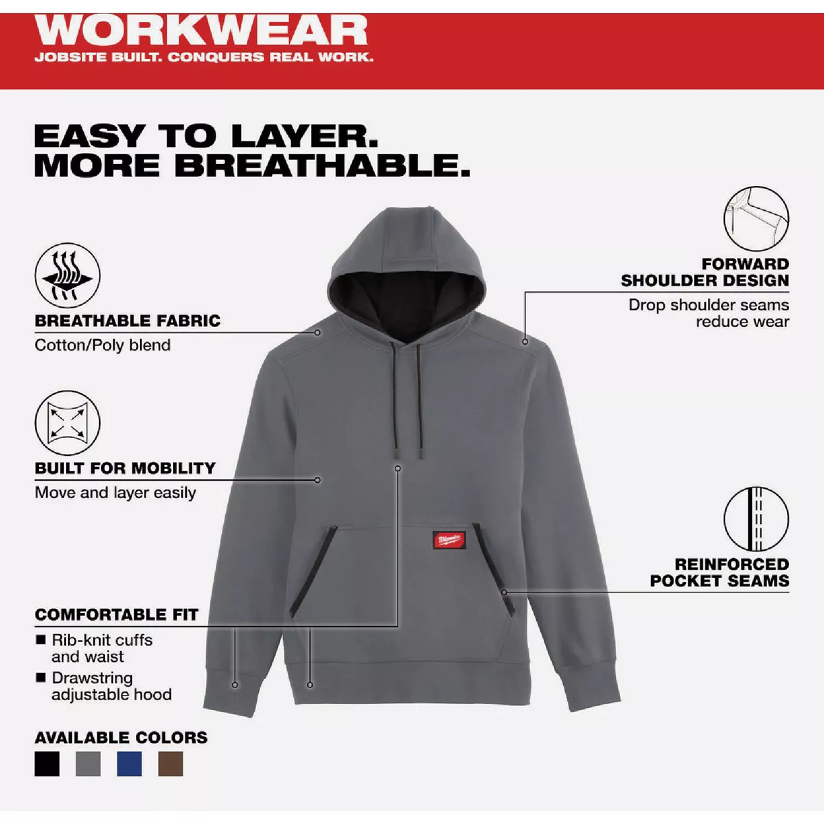 Milwaukee FREEFLEX 2XL Gray Midweight Pullover Hooded Sweatshirt