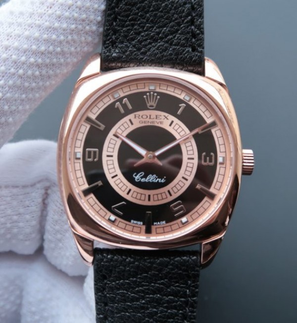 Replica Rolex Cellini Danaos 4243 RG Black/White Dial Black Leather Strap A2824 - Top club