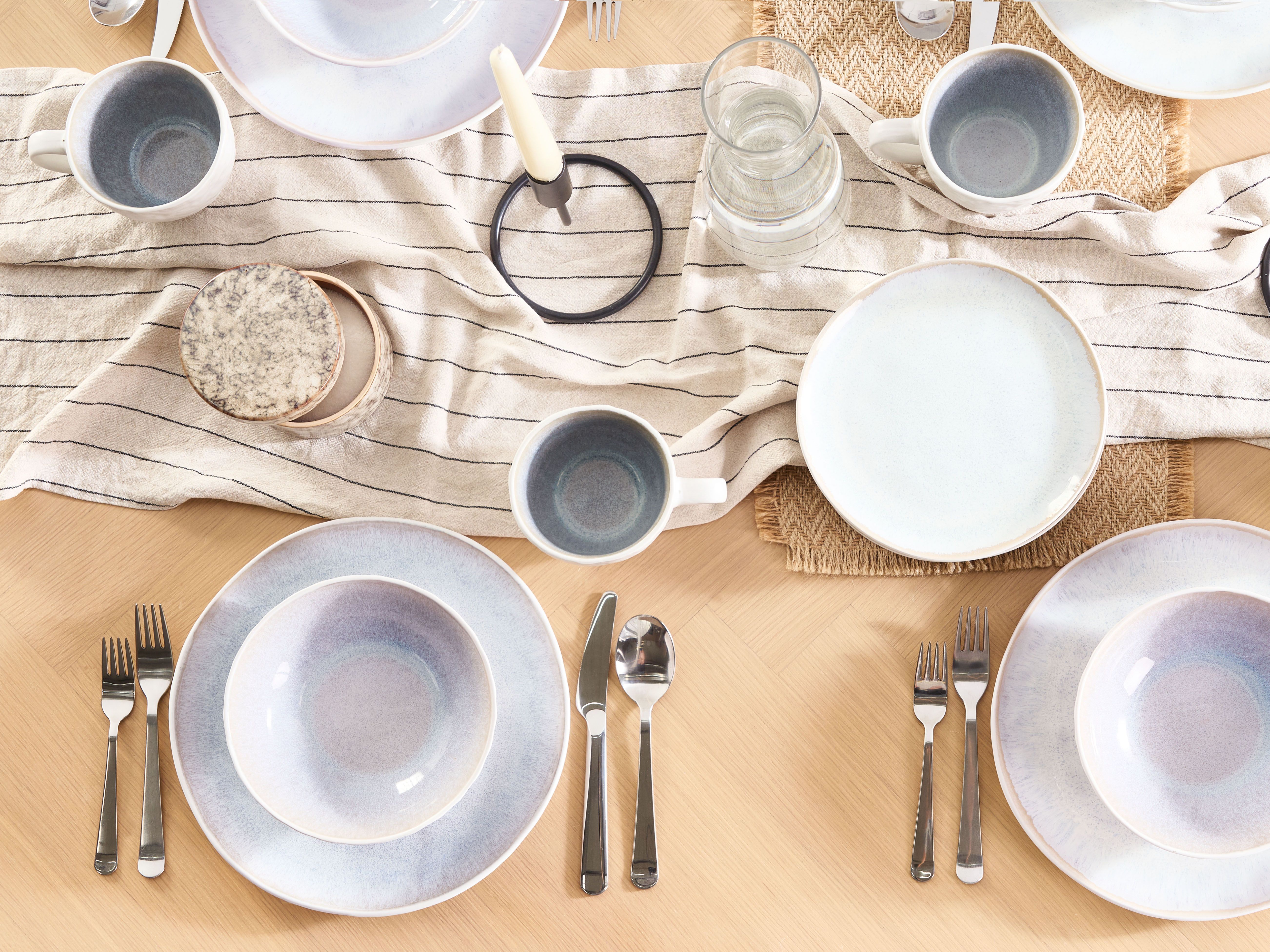 Set of 8 Deep Plates SESAME Stoneware Light Grey