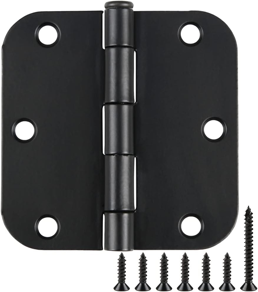 48 Pack Rounded Matte Black Door Hinges 3.5 Inch 5/8