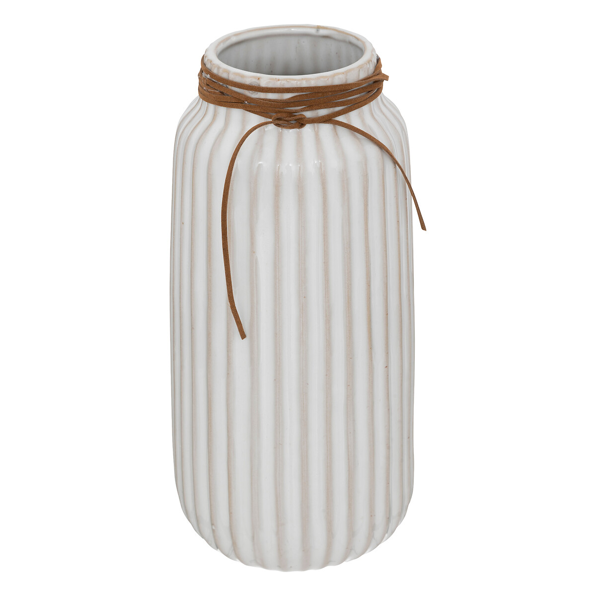 Vase Synthetic leather & ceramic, white, h.28 cm