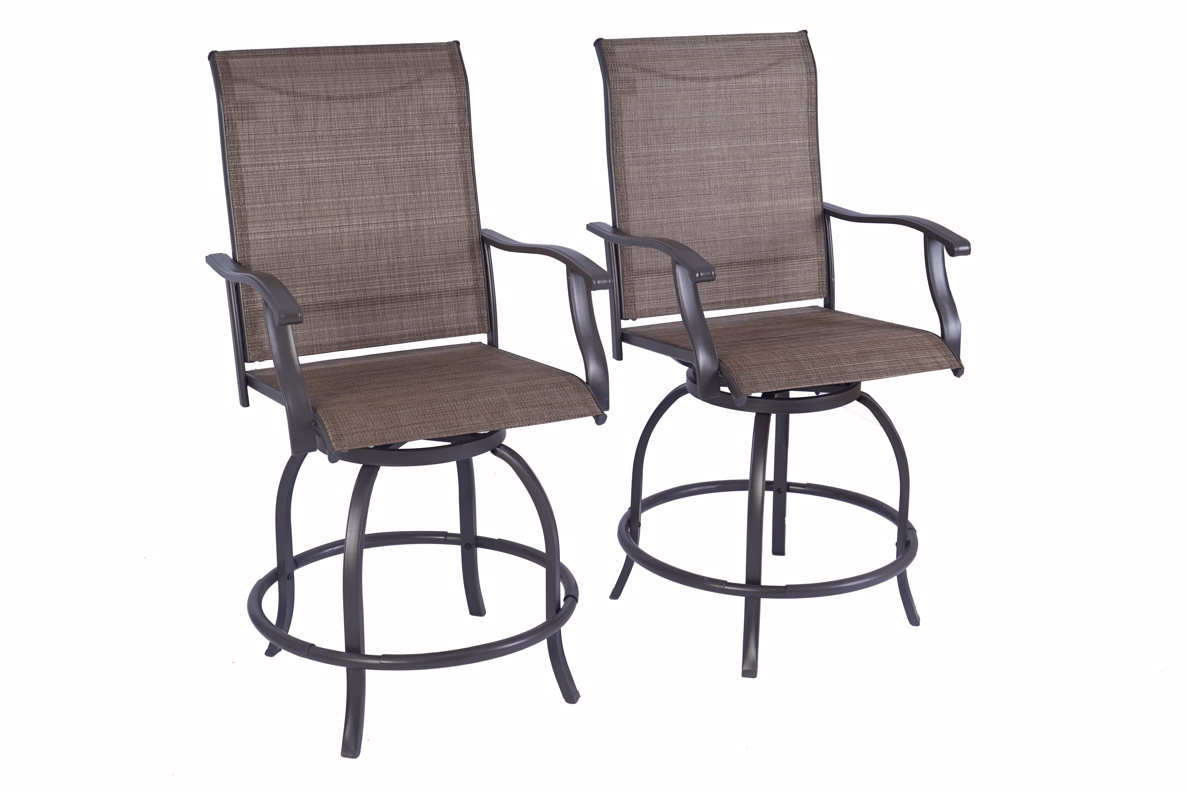 Kozyard Isabella Patio High Swivel Bar Stools/Chairs Steel Frame Outdoor Bistro Set for 2, Brown