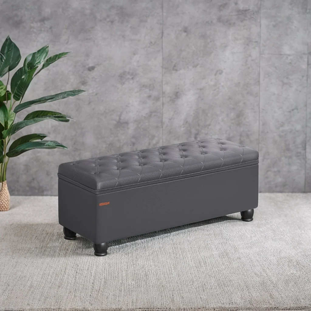 SONGMICS 46.5" Storage Ottoman Bench Storage Bench Bedroom Bench 330lb Load Capacity Solid Wood Legs Light Gray - Image 77