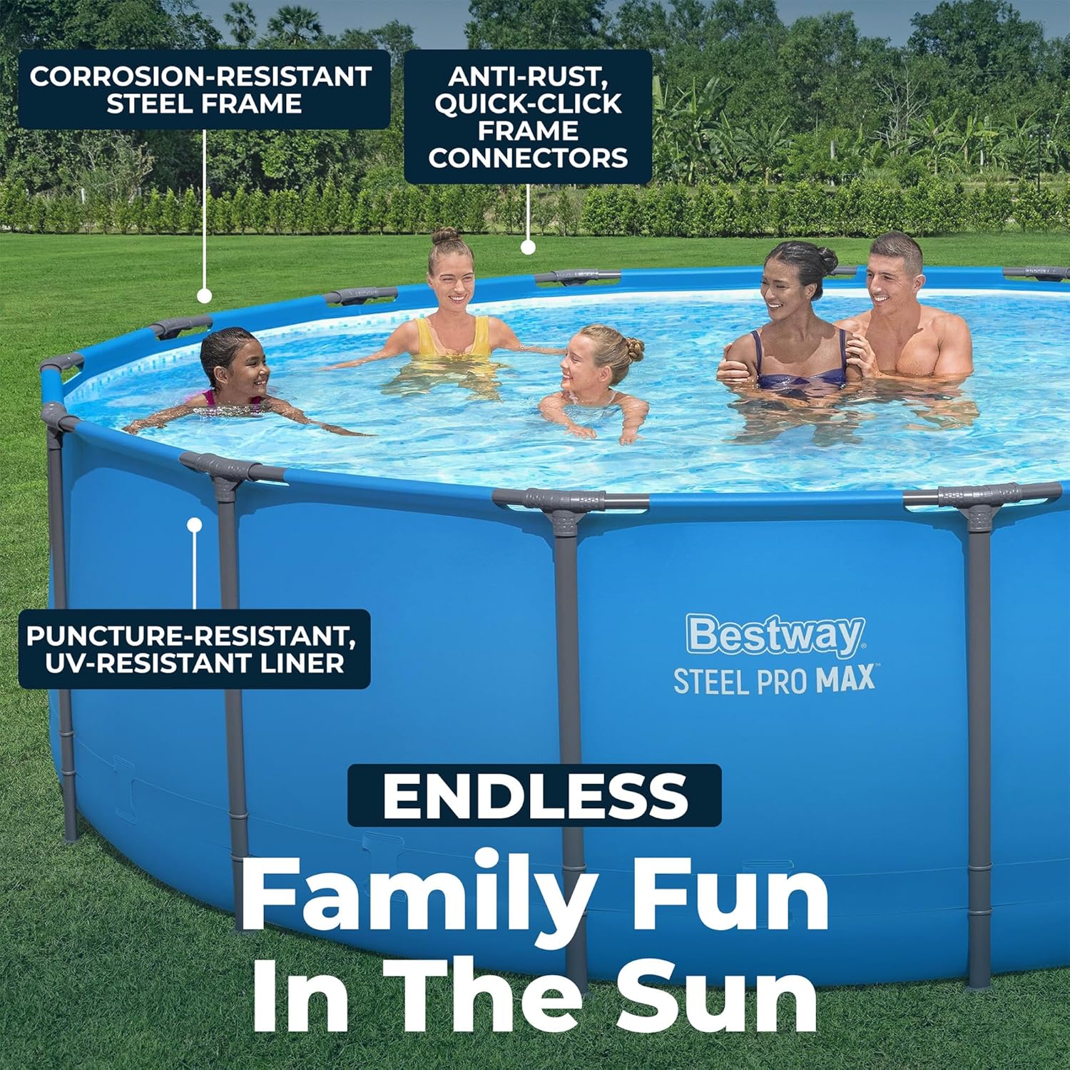 Bestway Steel Pro MAX Round Above Ground Pool, 15 ft x 48 in, Blue - Steel Pro MAX - Image 4 Bestway Steel Pro MAX Round Above Ground Pool, 15 ft x 48 in, Blue - Steel Pro MAX - Image 4