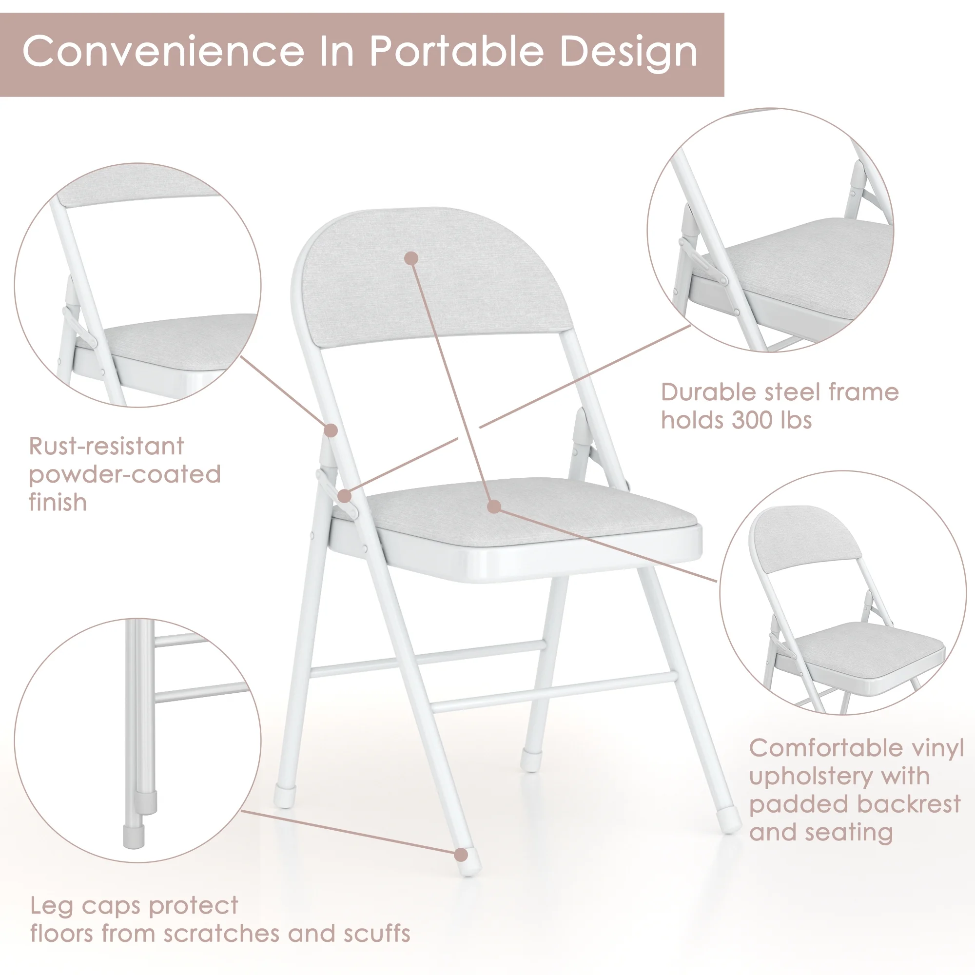 VECELO Set of 4 Folding Chairs, Fabric Dining Chair Set with Padded Cushion and Back, Indoor Outdoor Upholstered Seat with Metal Frame for Home Office Events Wedding Party, Orange - Image 16