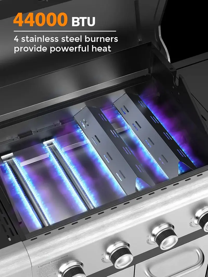COWSAR 4-Burner Propane Gas Grill With Stainless Steel Burners, 44,000 BTU - 50.79in D x 21.65in W x 46.06in H - Image 3 COWSAR 4-Burner Propane Gas Grill With Stainless Steel Burners, 44,000 BTU - 50.79in D x 21.65in W x 46.06in H - Image 3