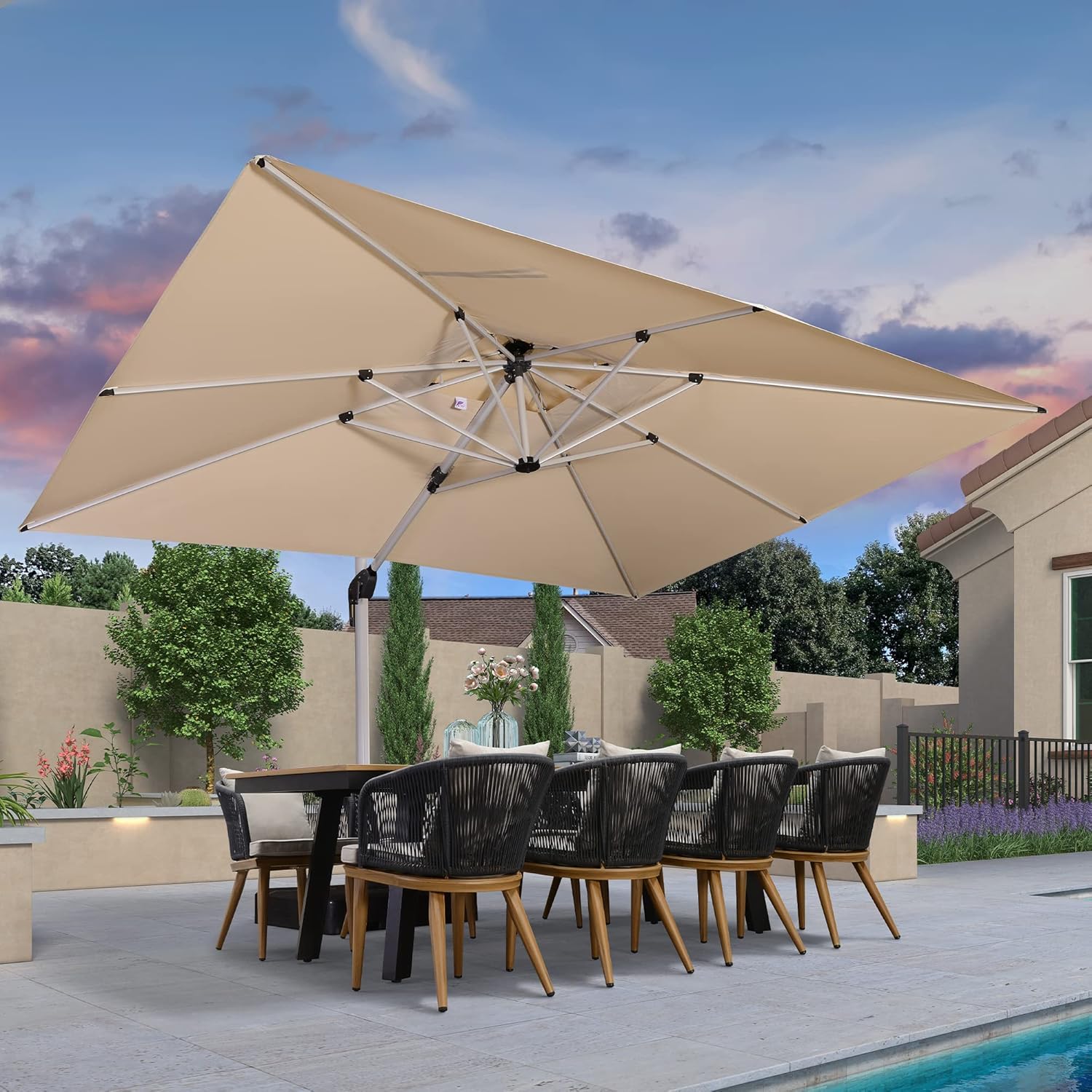 PURPLE LEAF 10' X 13' Patio Umbrella Outdoor Rectangle Umbrella Large Cantilever Umbrella Windproof Offset Heavy Duty Sun for Garden Deck Pool Patio, Beige
