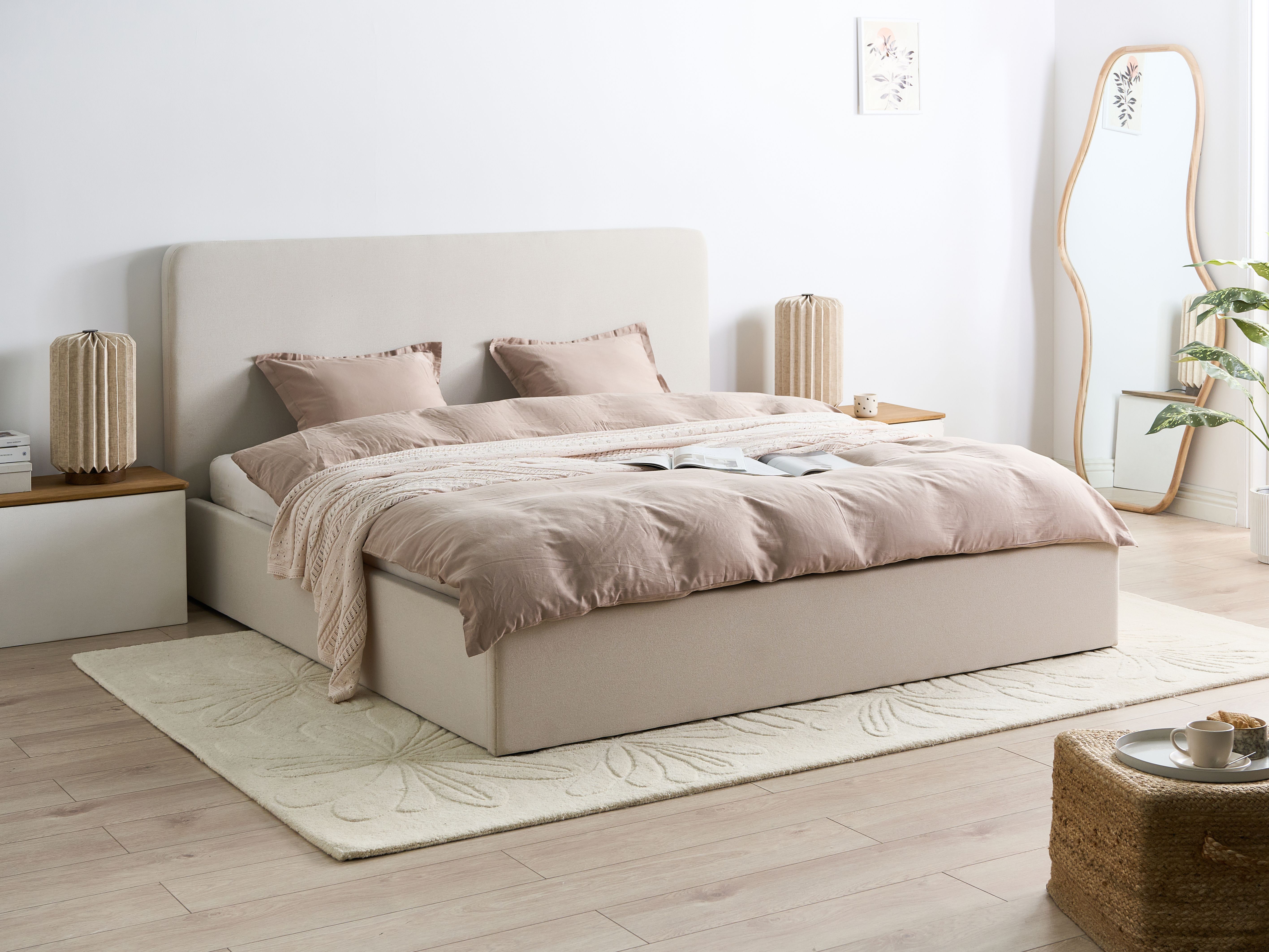 Ottoman Bed Fabric BRENON 180 x 200 cm (EU Super King) Light Beige