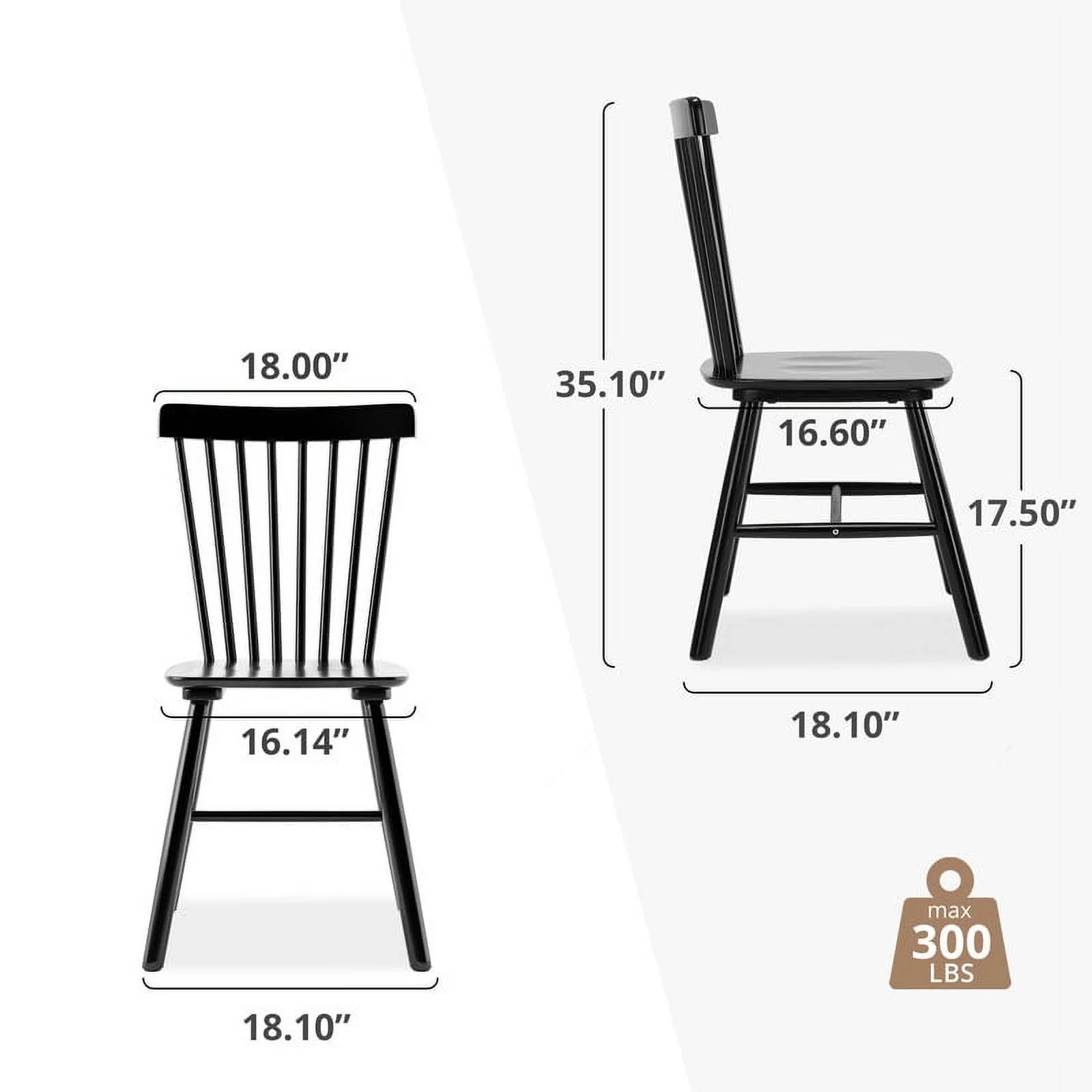 Dycanpo Dining Chairs Set of 4, Black Kitchen/Dining Room Wooden Chairs with Mid Century Modern,18''