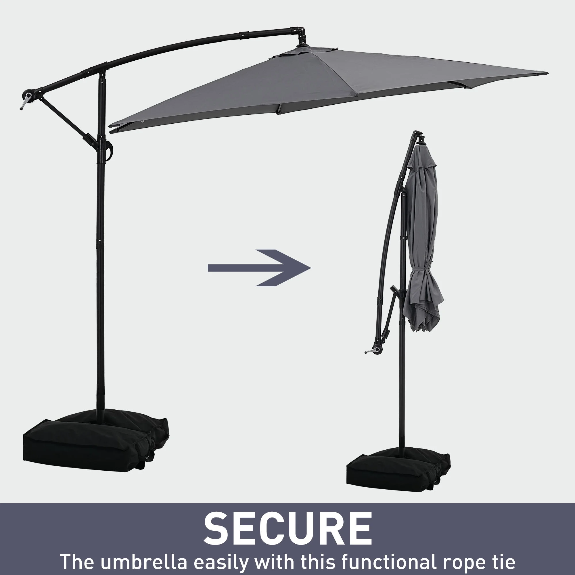 Ainfox 10ft Cantilever Patio Umbrella with Lights, Offset Market Umbrella with Sandbags Weighted Base and Cross Base,Khaki - Image 30
