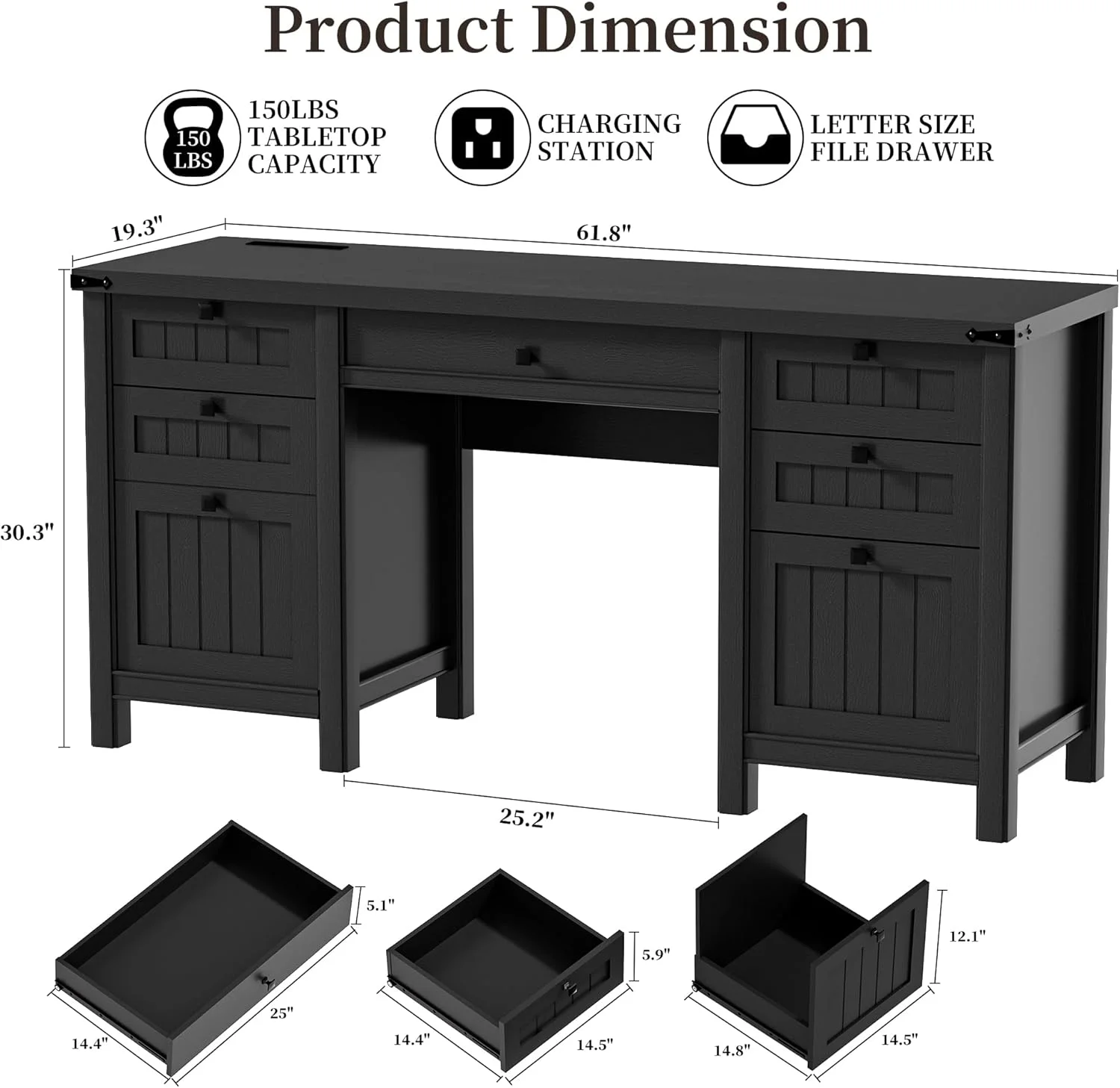 FIAKOA 45"Executive Desk, Modern Farmhouse Computer Desk with Drawers & Cabinet, White Home Office Desk Writing Workspace for Work Study - Image 13