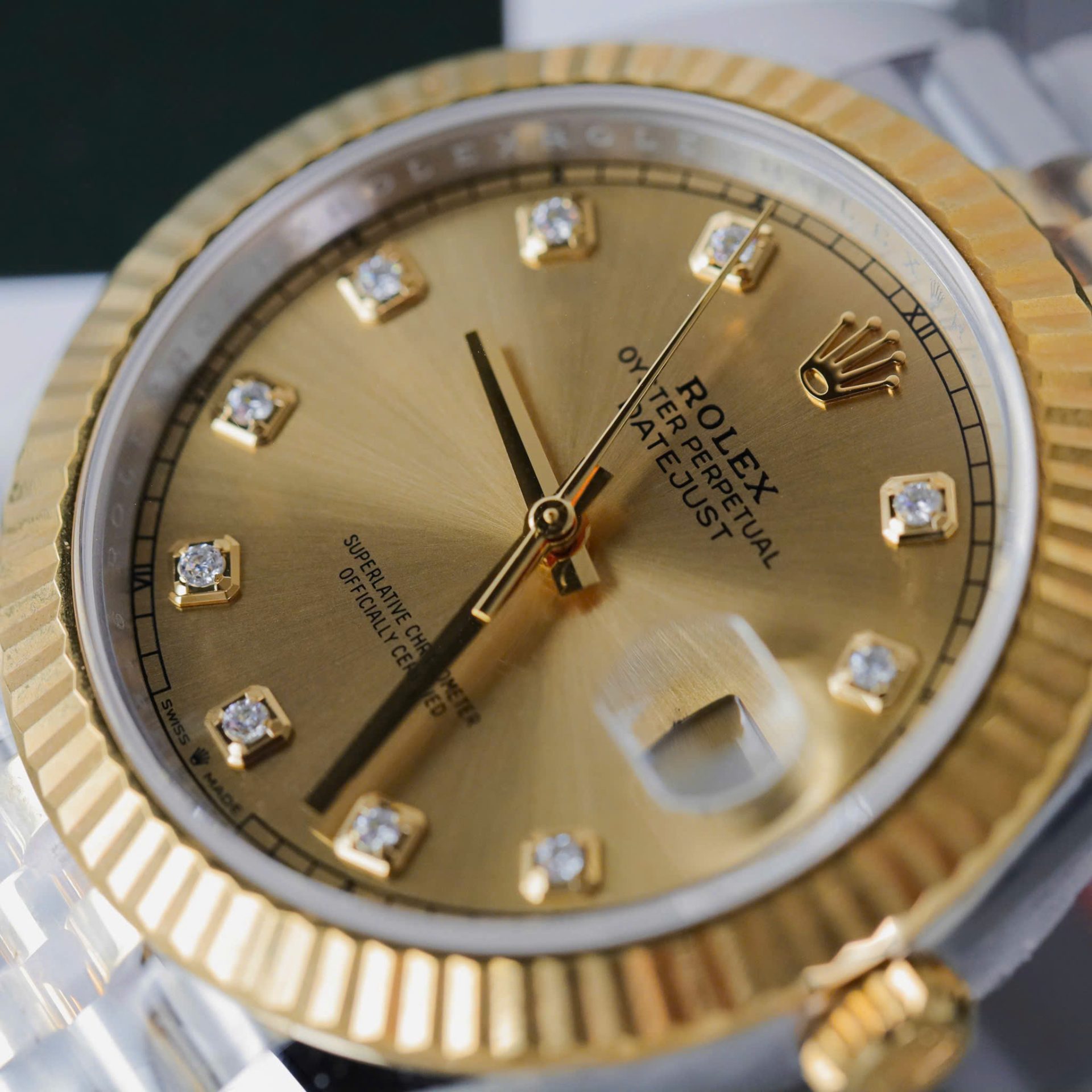 Rolex DateJust Copies Watches Yellow Champagne Dial Moissanite Diamonds Clean Factory 41mm - Elite Watch Atelier