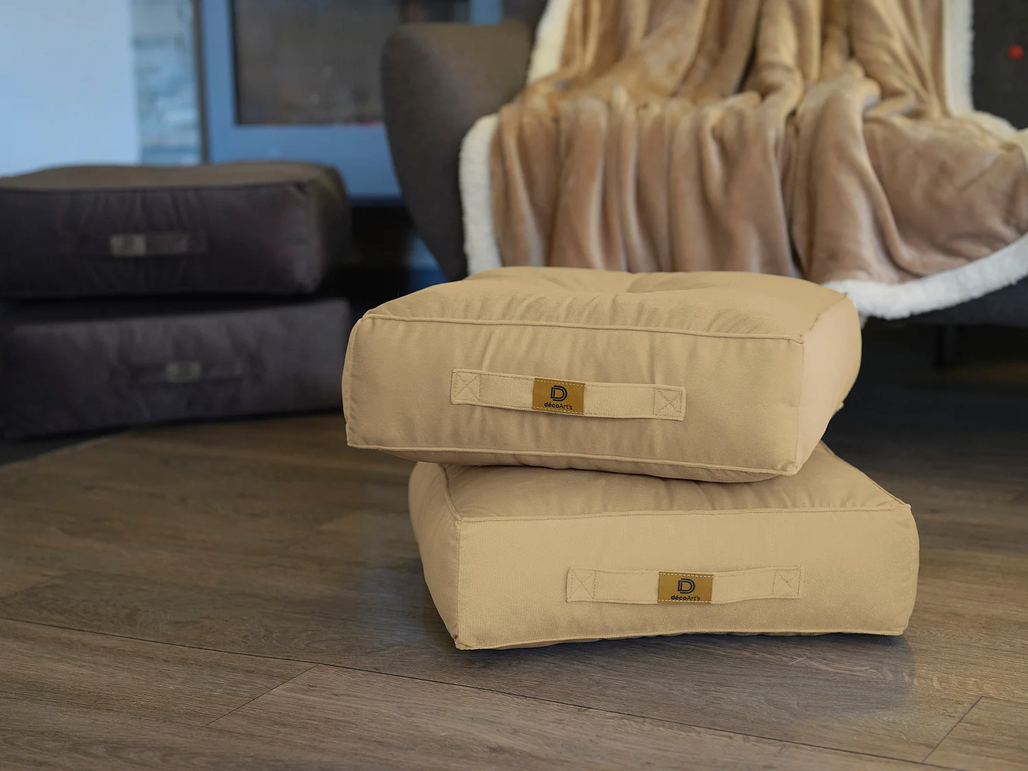 Pouf en velours 40 x 40 x 14 cm ensemble de 2 - crème