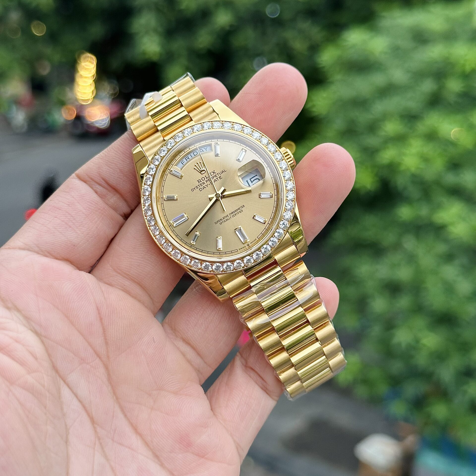 Rolex Replica 11 Watch Day-Date Gold Wrapped Moissanite Diamonds GM Factory 40mm - Top club