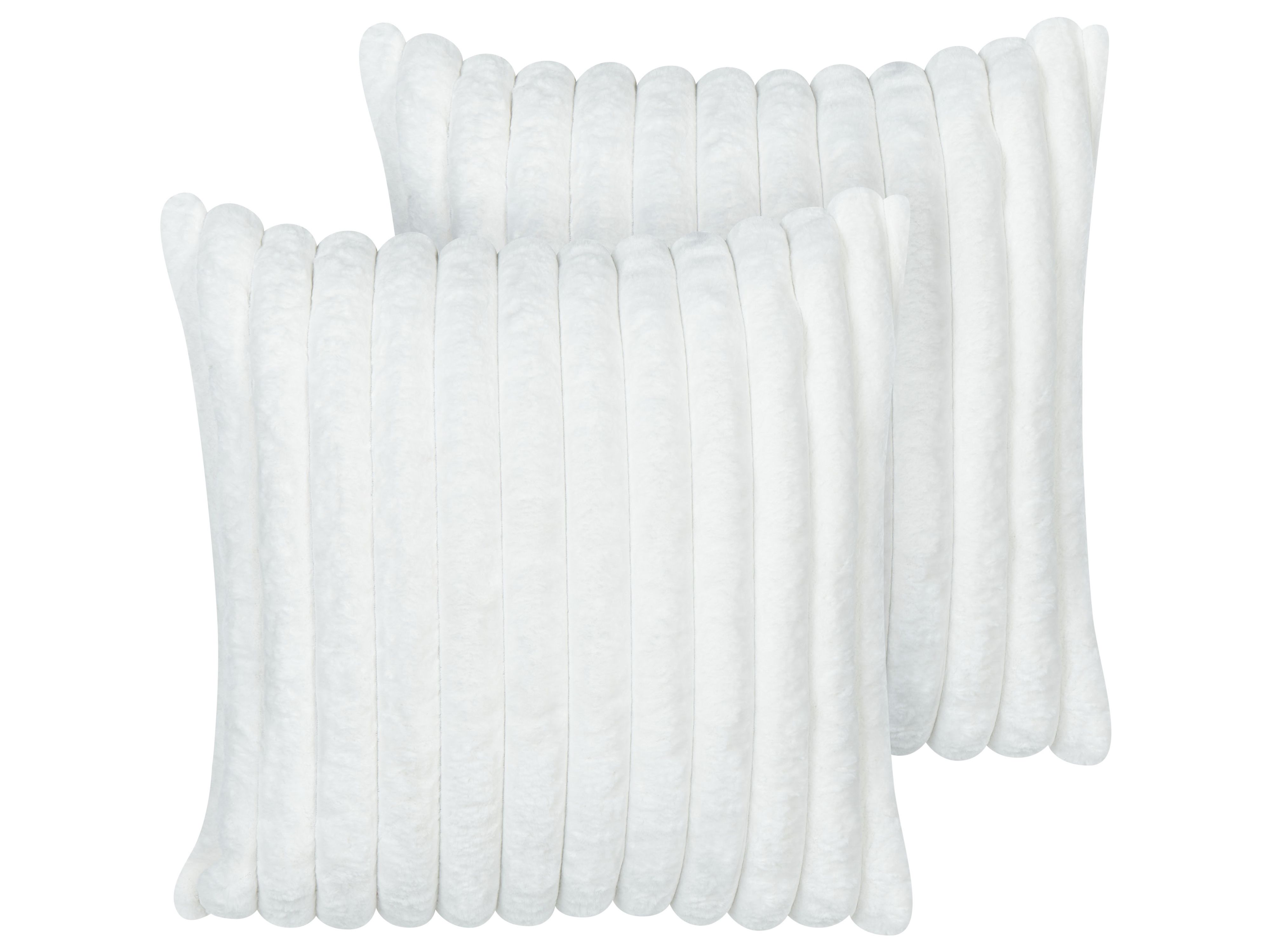 Set of 2 Decorative Cushions RAKYA Faux Fur 45 x 45 cm White Striped