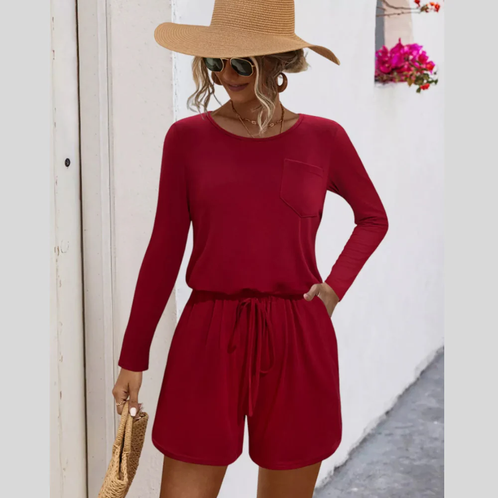 Long Sleeve Drawstring Romper - ZKZOOK