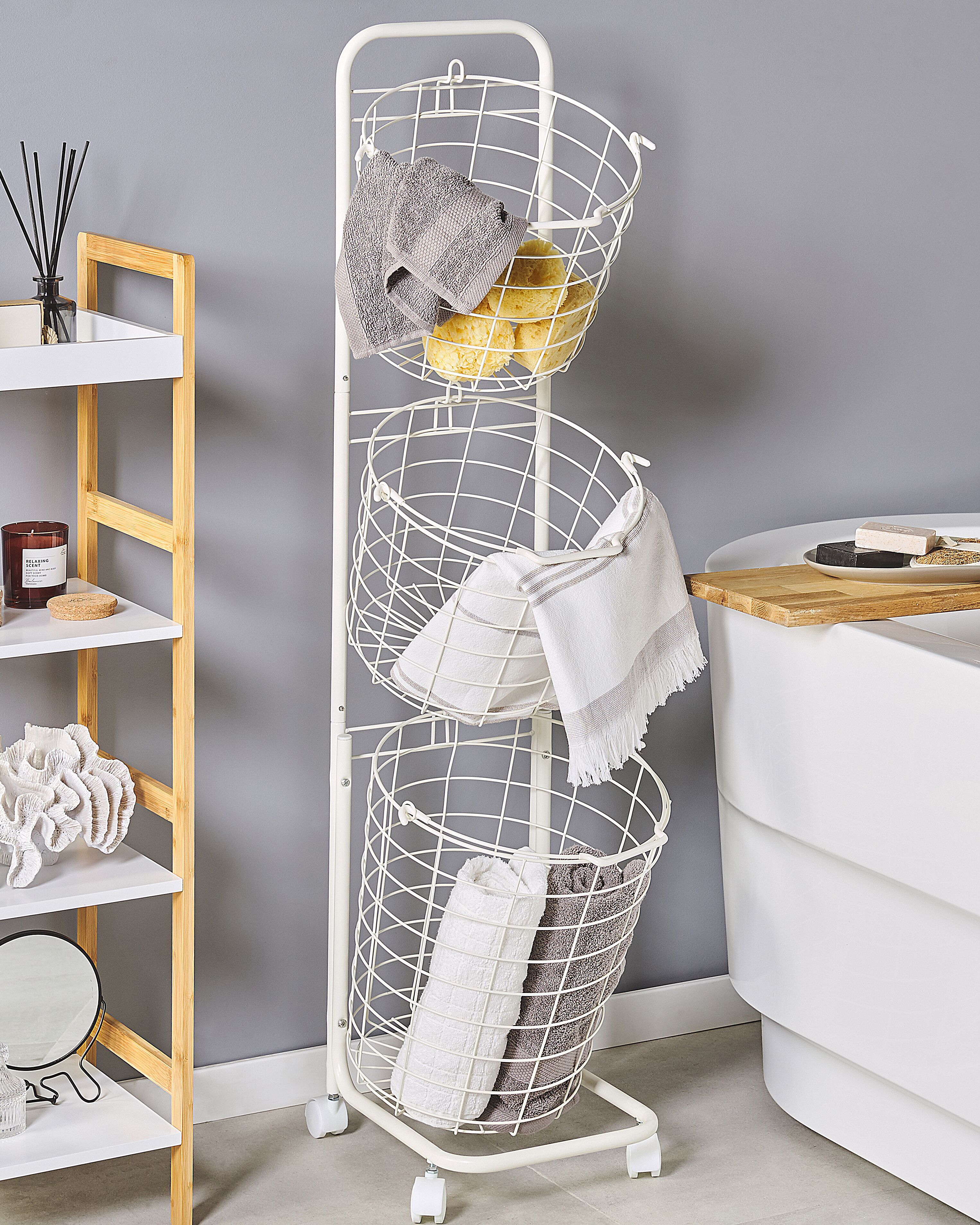 Basket Stand AYAPAL with Wheels Metal White