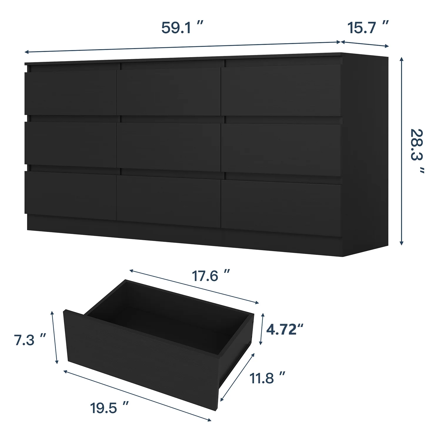 Kadyn White Chest of Drawer, 6 Double Drawer Dresser for Bedroom, Modern Storage Cabinet for Living Room, Dresser - Image 151