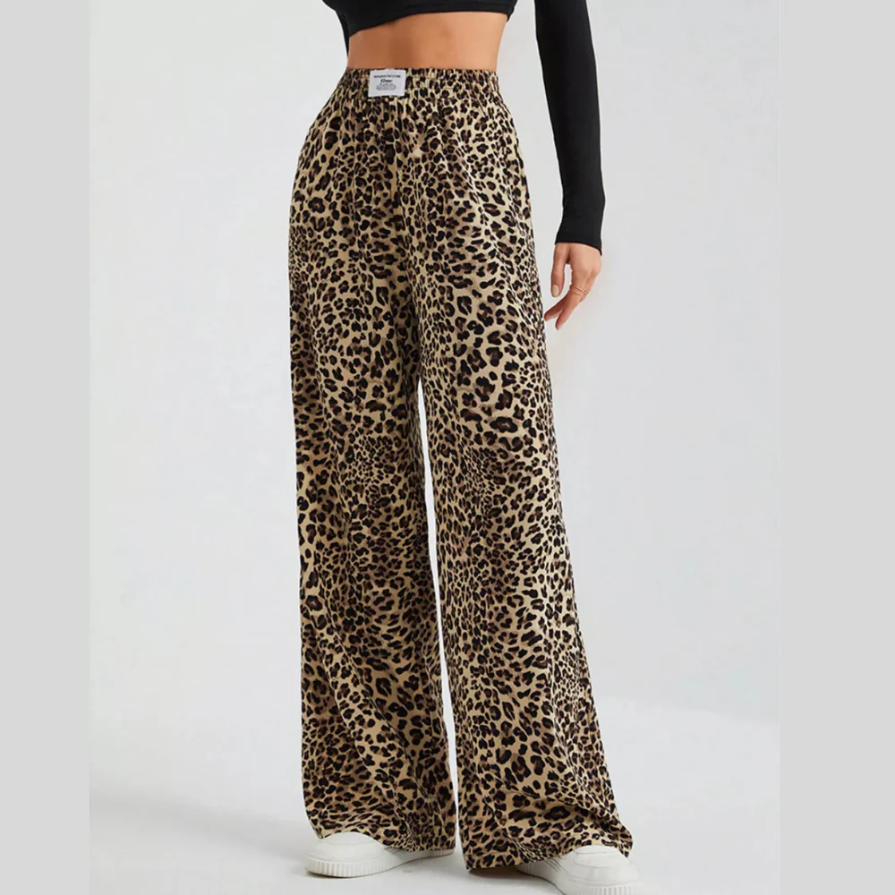 Full Size Leopard Print Wide Leg Pants Plus Size - ZKZOOK