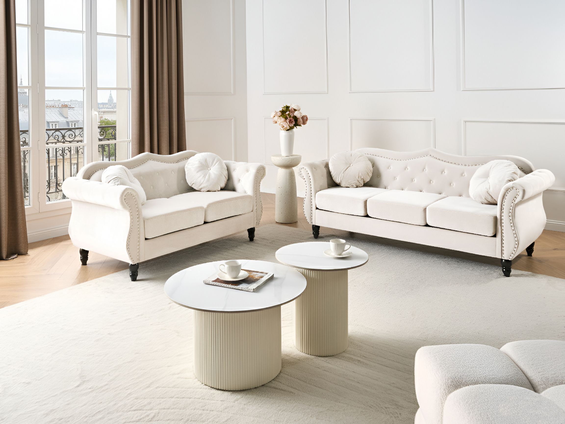 Living Room Set 5 Seater SKIEN Velvet Light Beige