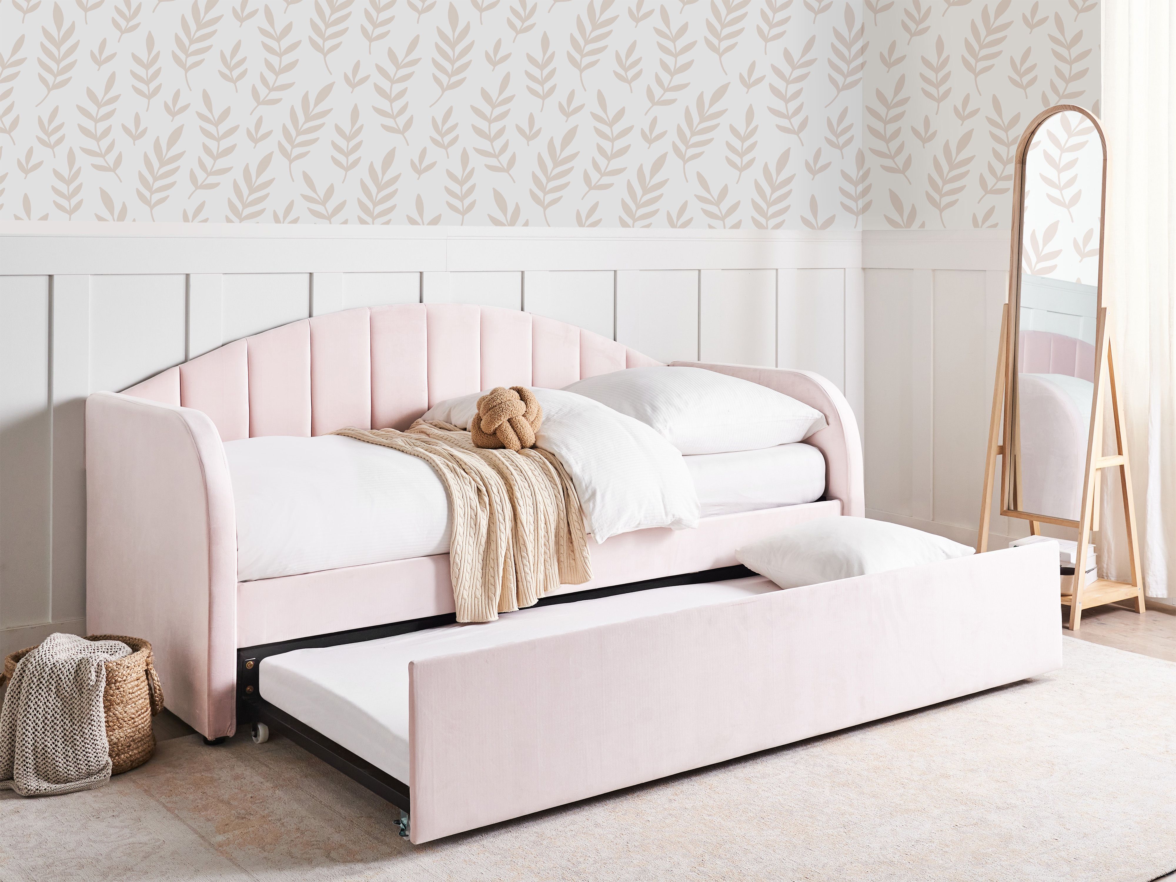 Trundle Bed Velvet EYBURIE 90 x 200 cm (EU Single) Pastel Pink
