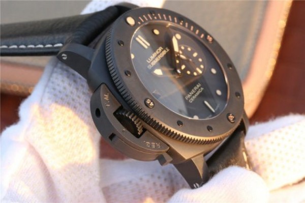 Replica Panerai PAM607 XF Left Handed Real Ceramic Black Leather Strap P9000 - Top club