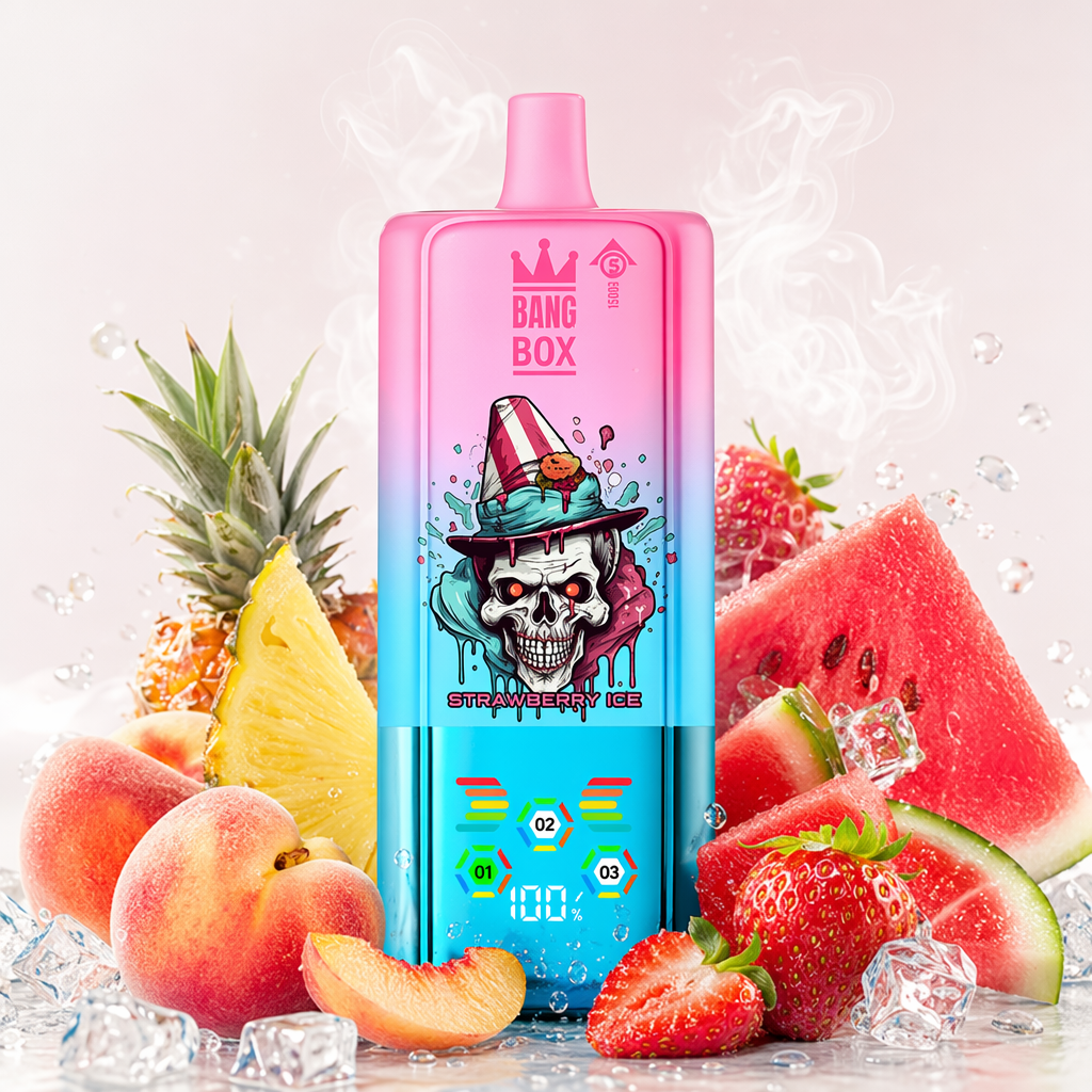 BANG BOX 80 000 puffów 3w1 – Strawberry Ice; wskaźnik smaku 01/02/03 i poziom baterii