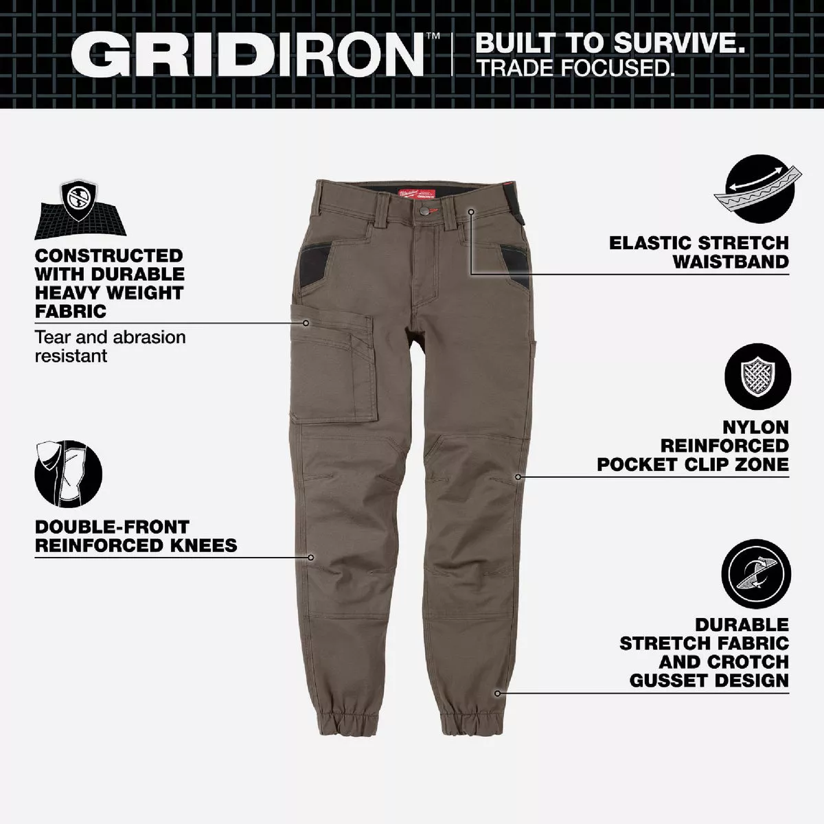 Milwaukee GRIDIRON Women's 4 Brown Double Knee Jogger Pants