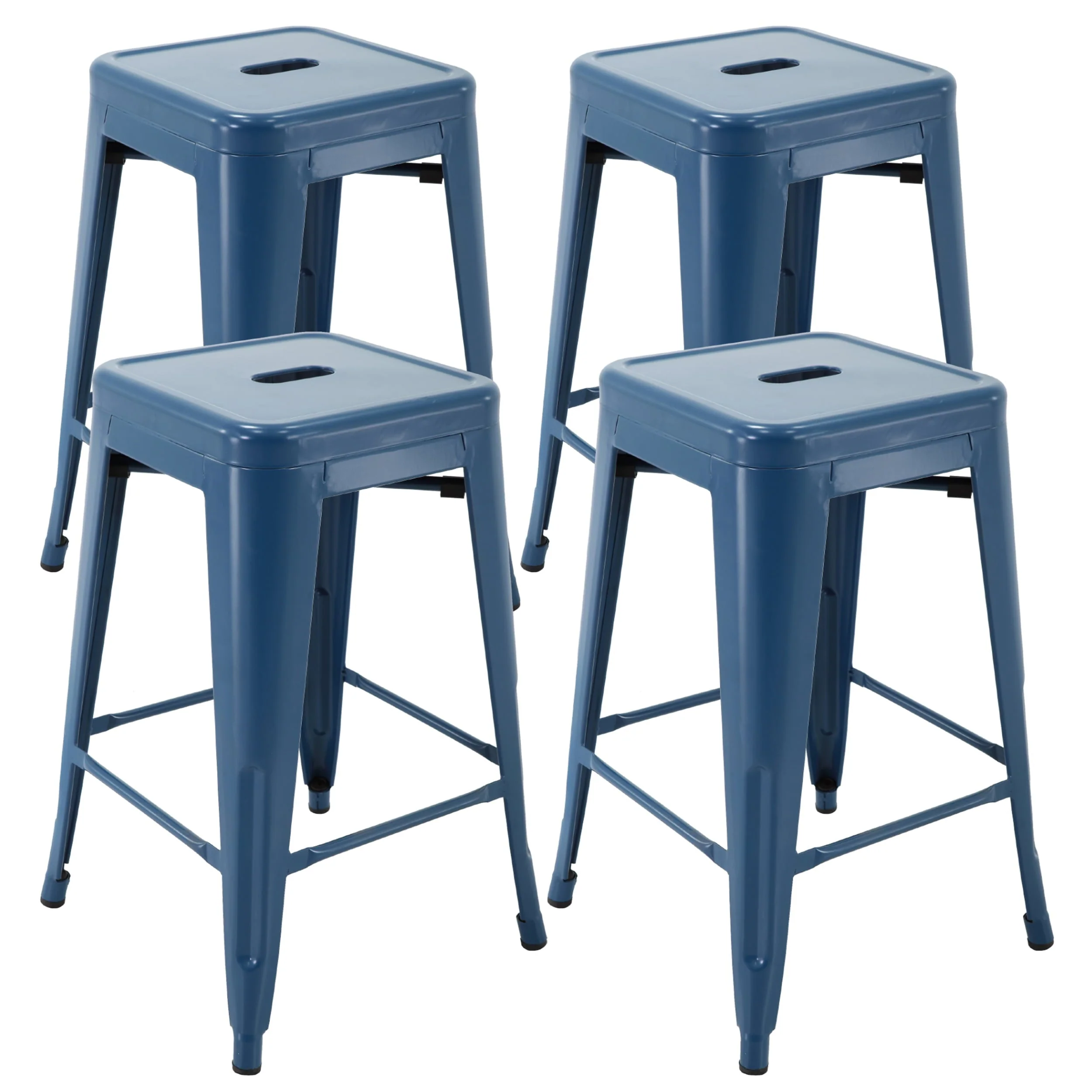 Brage Living Blue Backless Metal Bar Stools Indoor-Outdoor Counter Height Stool Backless Stackable Barstools Kitchen Counter Stools Chairs, Set of 4 - Image 7