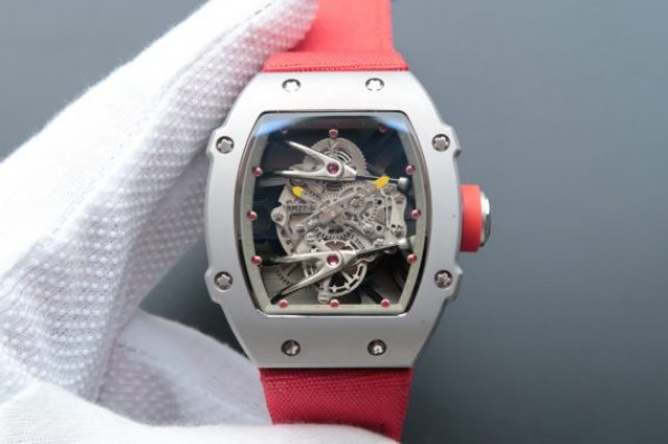 Replica Richard Mille RM027 SS Skeleton Dial Gray Inner Bezel Red Nylon Strap 6T51 - Top club