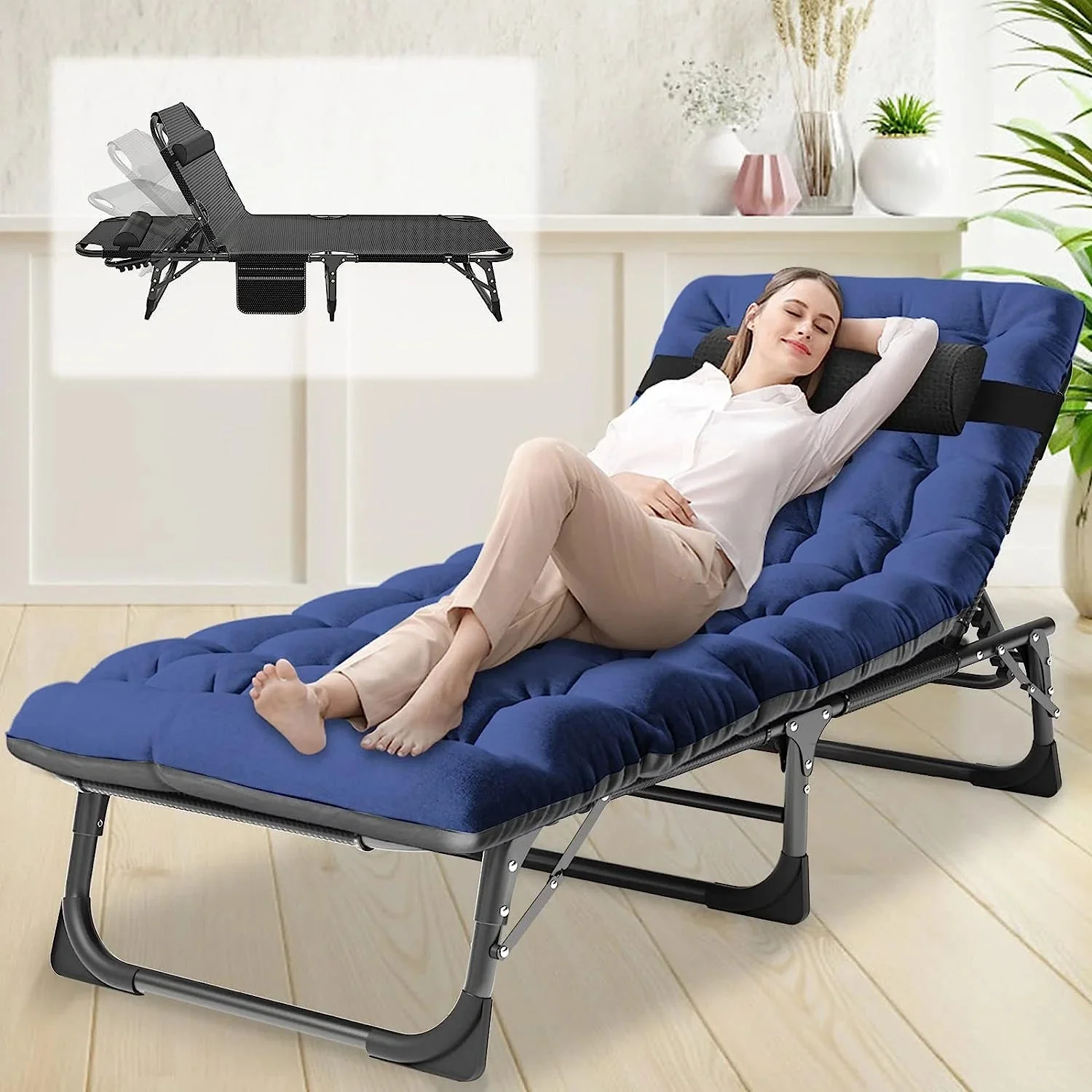 Slsy 5-Position Adjustable Folding Lounge Chair And Cot - 75.2" x 25.6" x 11.8" - Image 28 Slsy 5-Position Adjustable Folding Lounge Chair And Cot - 75.2" x 25.6" x 11.8" - Image 28