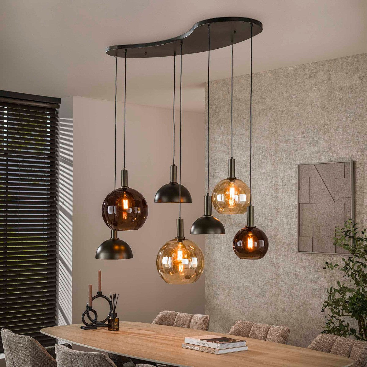 Fraaai - Amira hanglamp 4+3-lichts - sienna bruin
