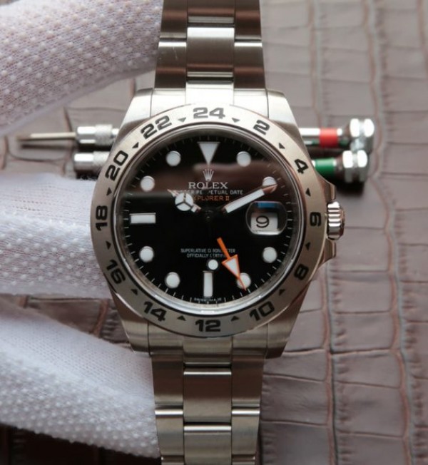 Replica Rolex EXPLORER II 42mm 216570 Noob Black Dial SS Bracelet A3187 - Elite Watch Atelier