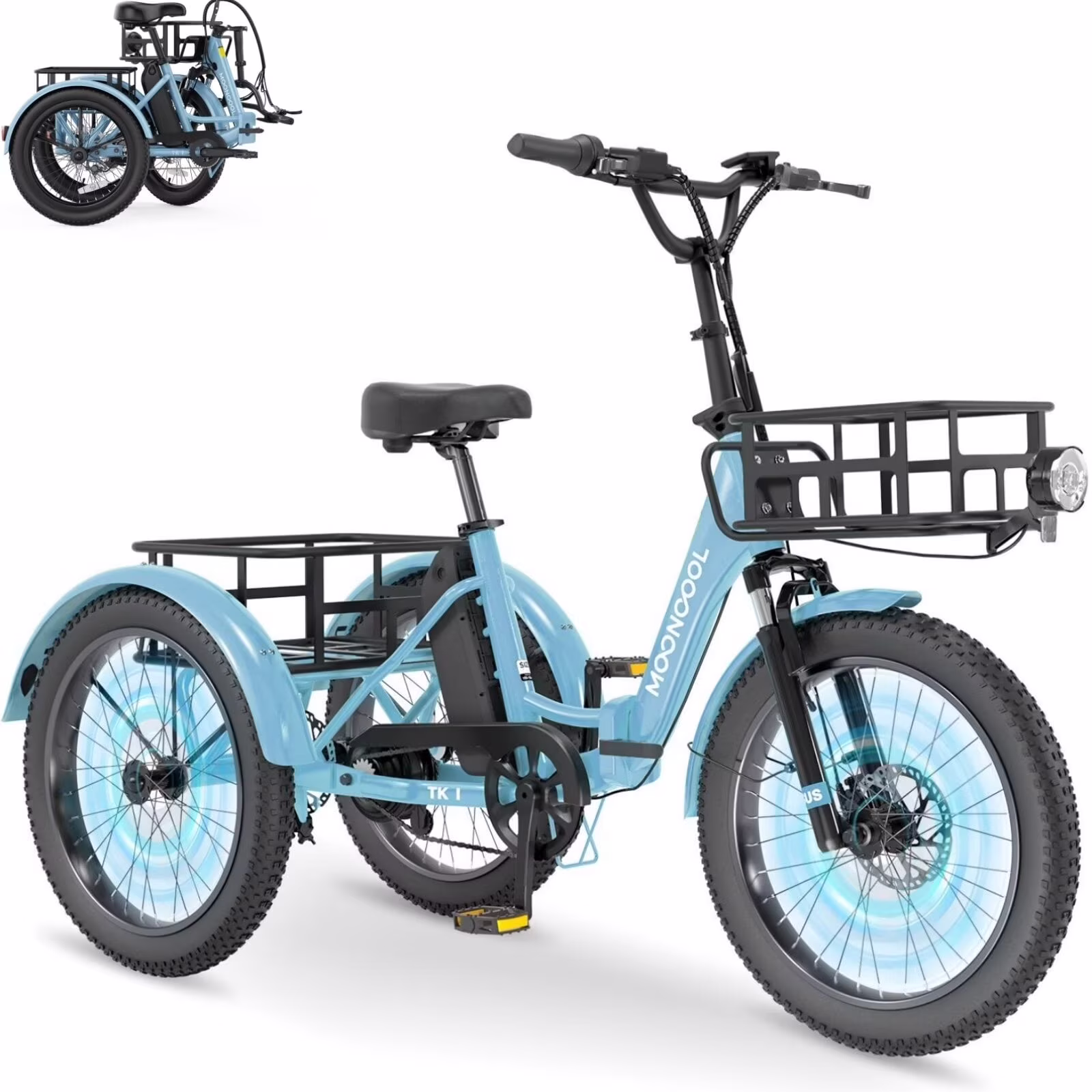 MOONCOOL TK1 Folding Electric Tricycle for Adults,48V 14.5Ah Removable battery, 500W(Peak 1000w)Motor, 20" Fat Tire Step-Thru 3Wheel Electric Bicycle w/Front&Rear Baskets, Certified to UL 2849 by SGS - Image 11