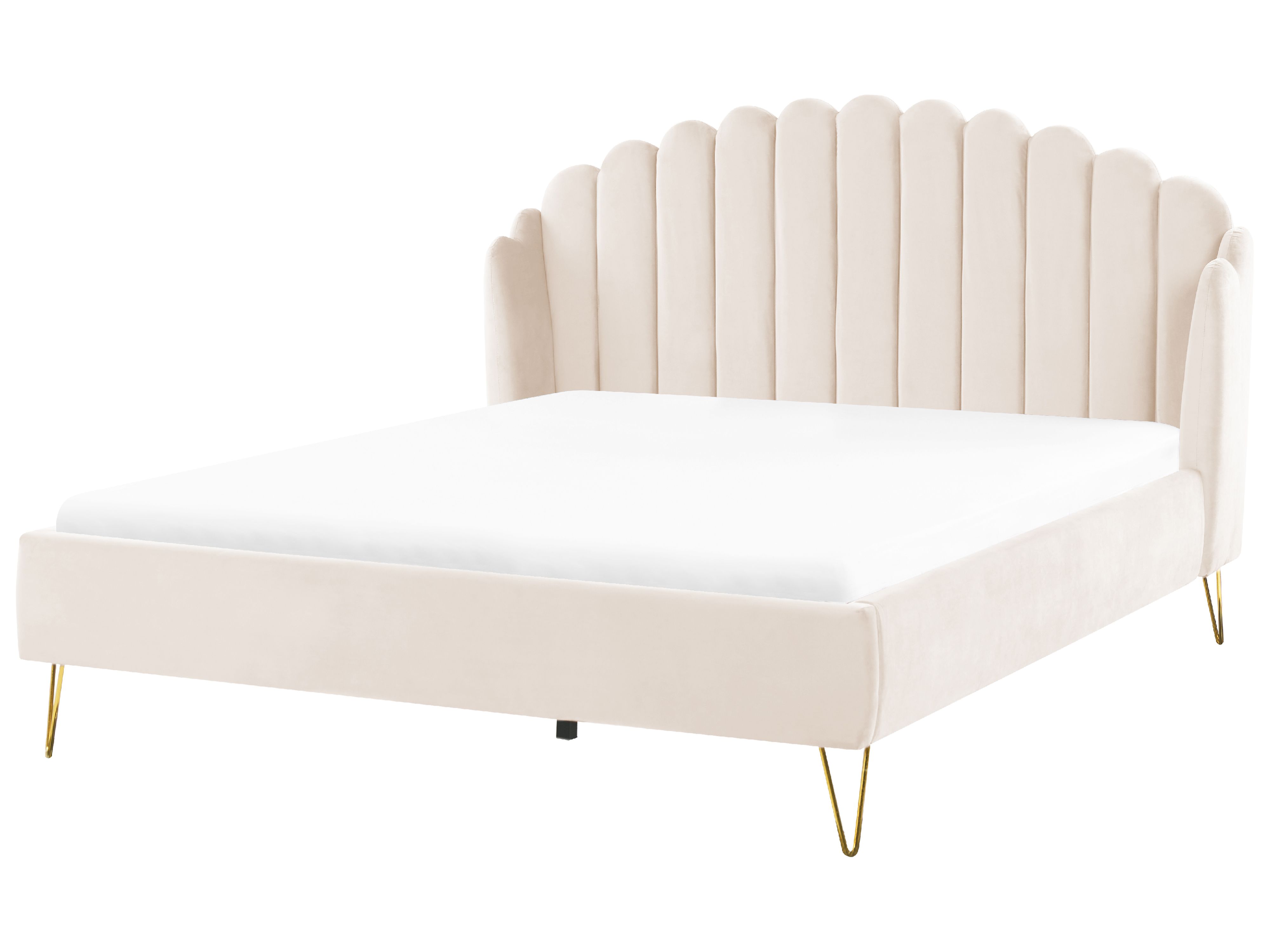 Bed Velvet AMBILLOU 180 x 200 cm (EU Super King) Light Beige
