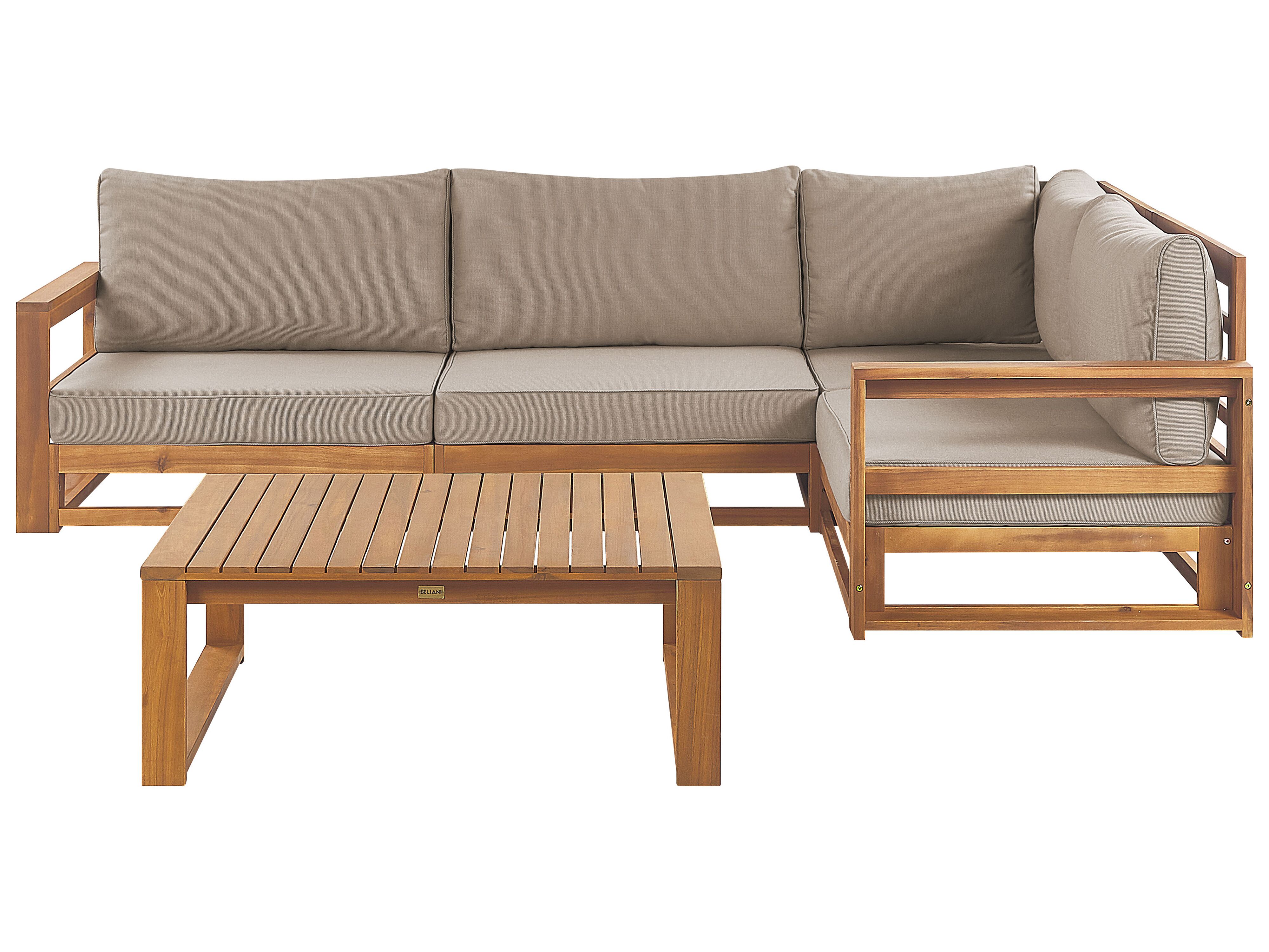 Garden Corner Sofa with Table 4 Seater TIMOR Left Hand Modular Certified Acacia Wood Light Brown